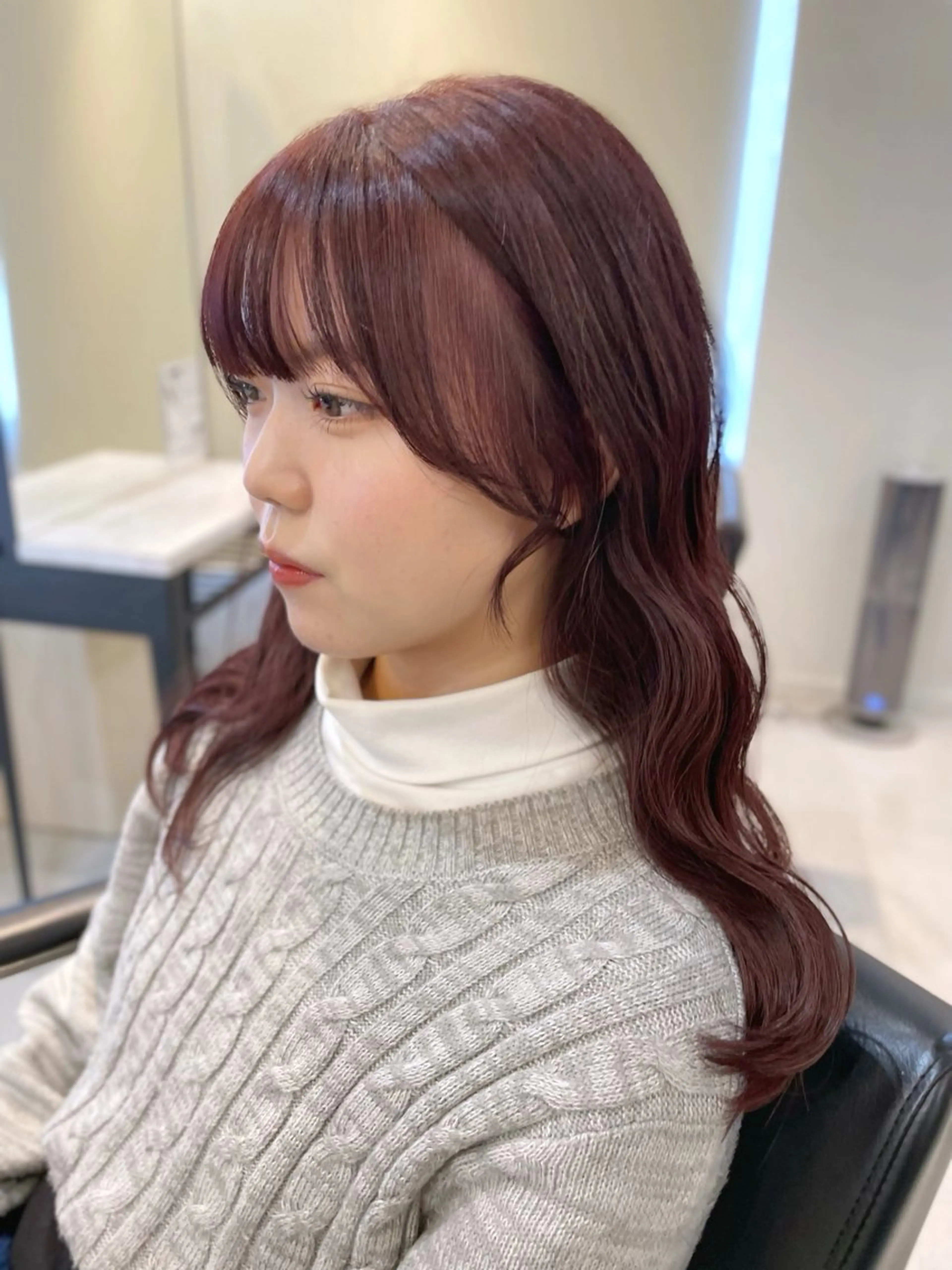 ロング カラー ブラウンカラー レッドカラー レッドブラウン 顔周りカット noa hair design 町田店所属・miyu♡̷̷ 韓国ヘア/顔まわりのヘアスタイル