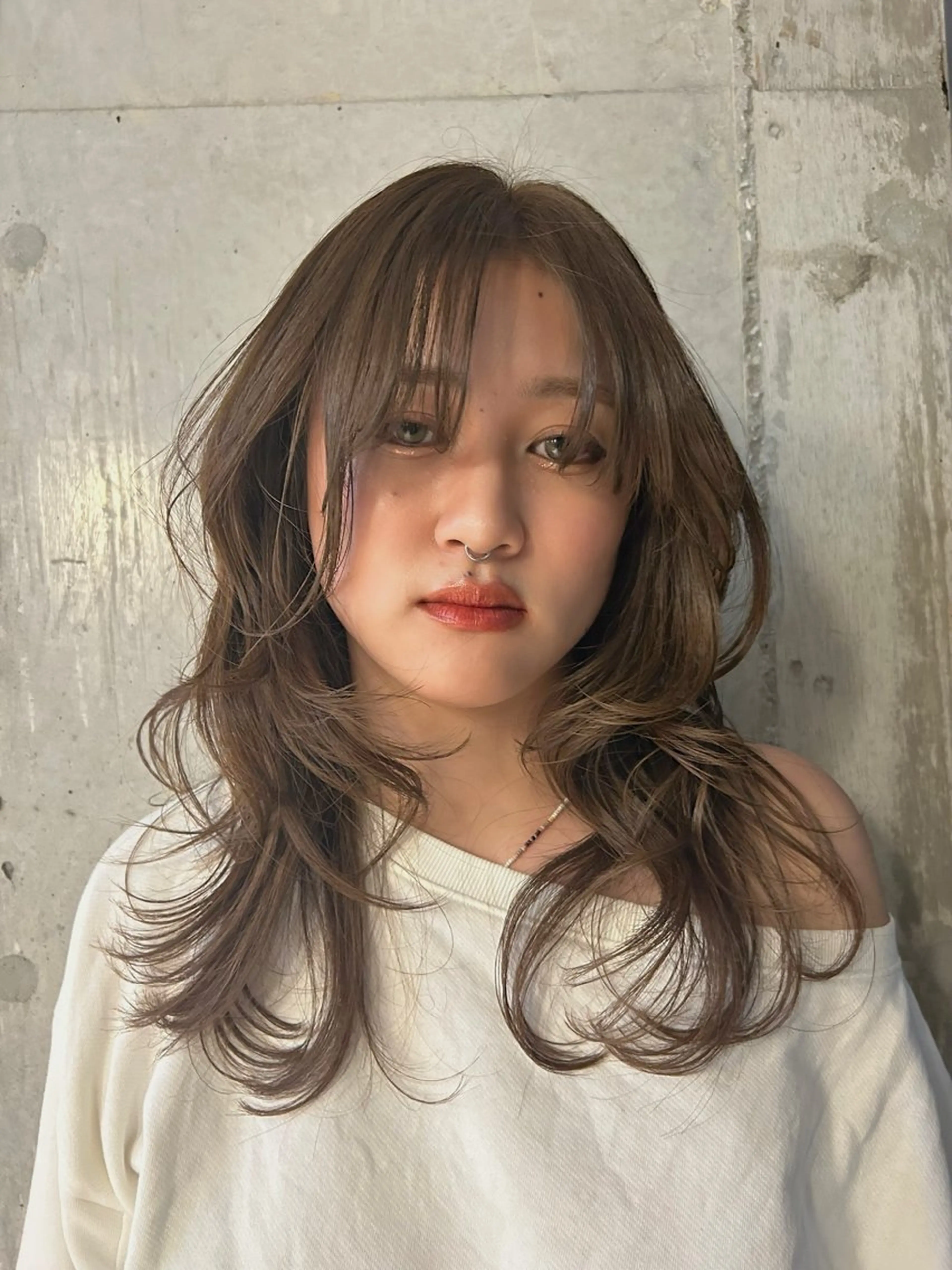 セミロング カラー 透明感カラー レイヤーカット カット ヘアカラー 葉月/ボブ/ 透明感カラー／中目黒のヘアスタイル