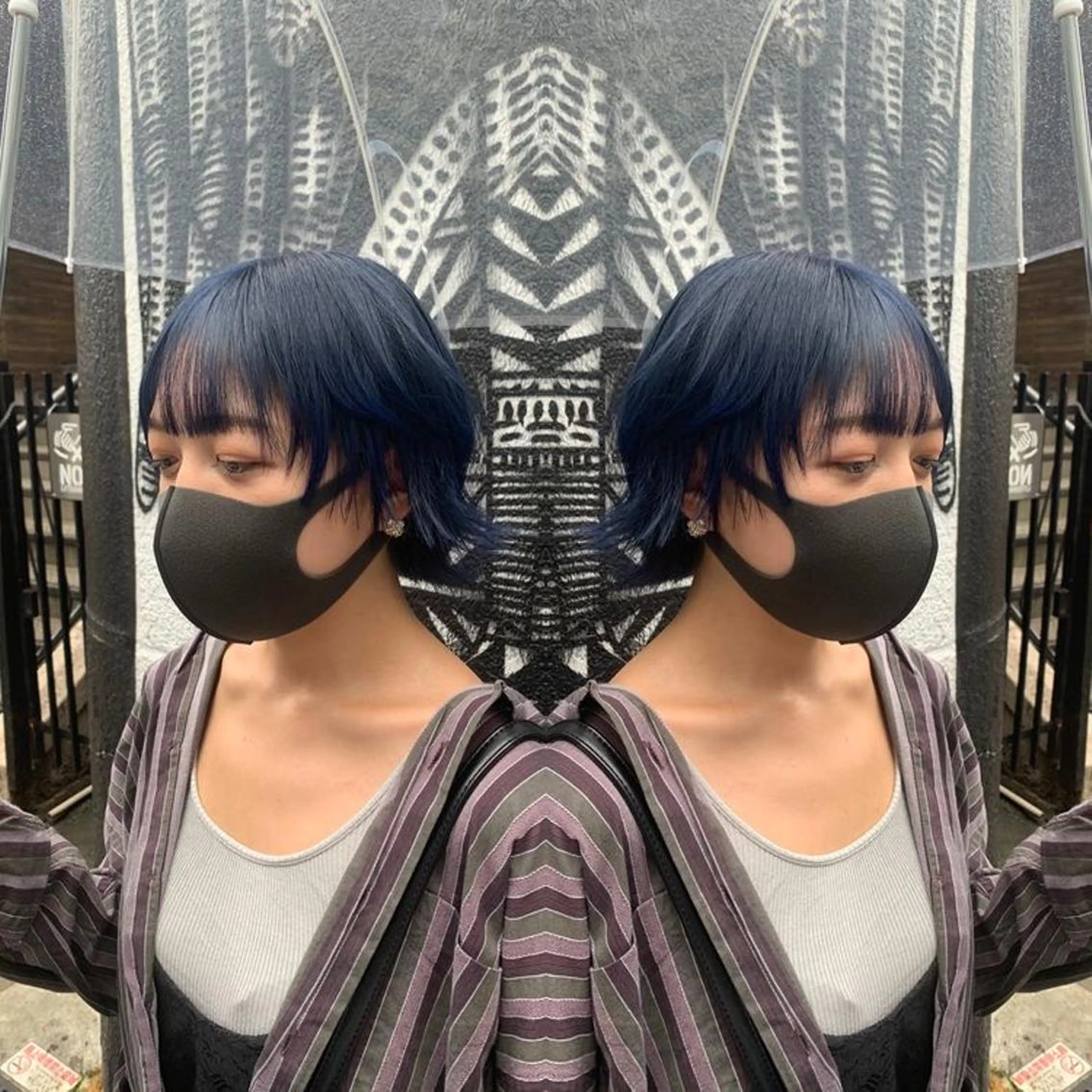 ショート カラー ヘアアレンジ 黒髪 ブルーカラー ブルーブラック ウルフカット haco+所属・🌈派手髪エクステ ブレイズ🌈ひろとのヘアスタイル