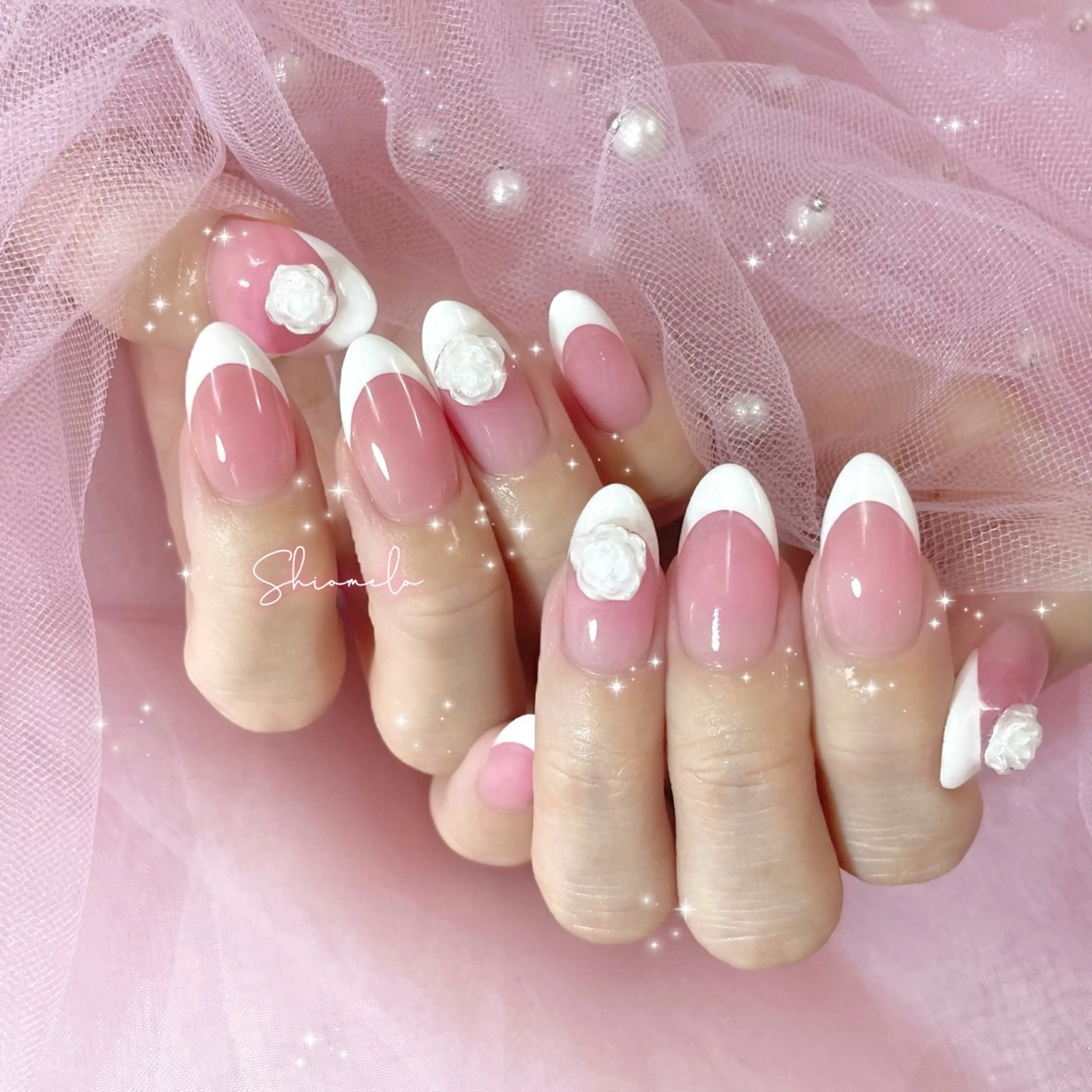 ネイル フレンチネイル ガーリー 韓国ネイル ピンク ワンホンネイル Maison de l'Angeのネイルデザイン