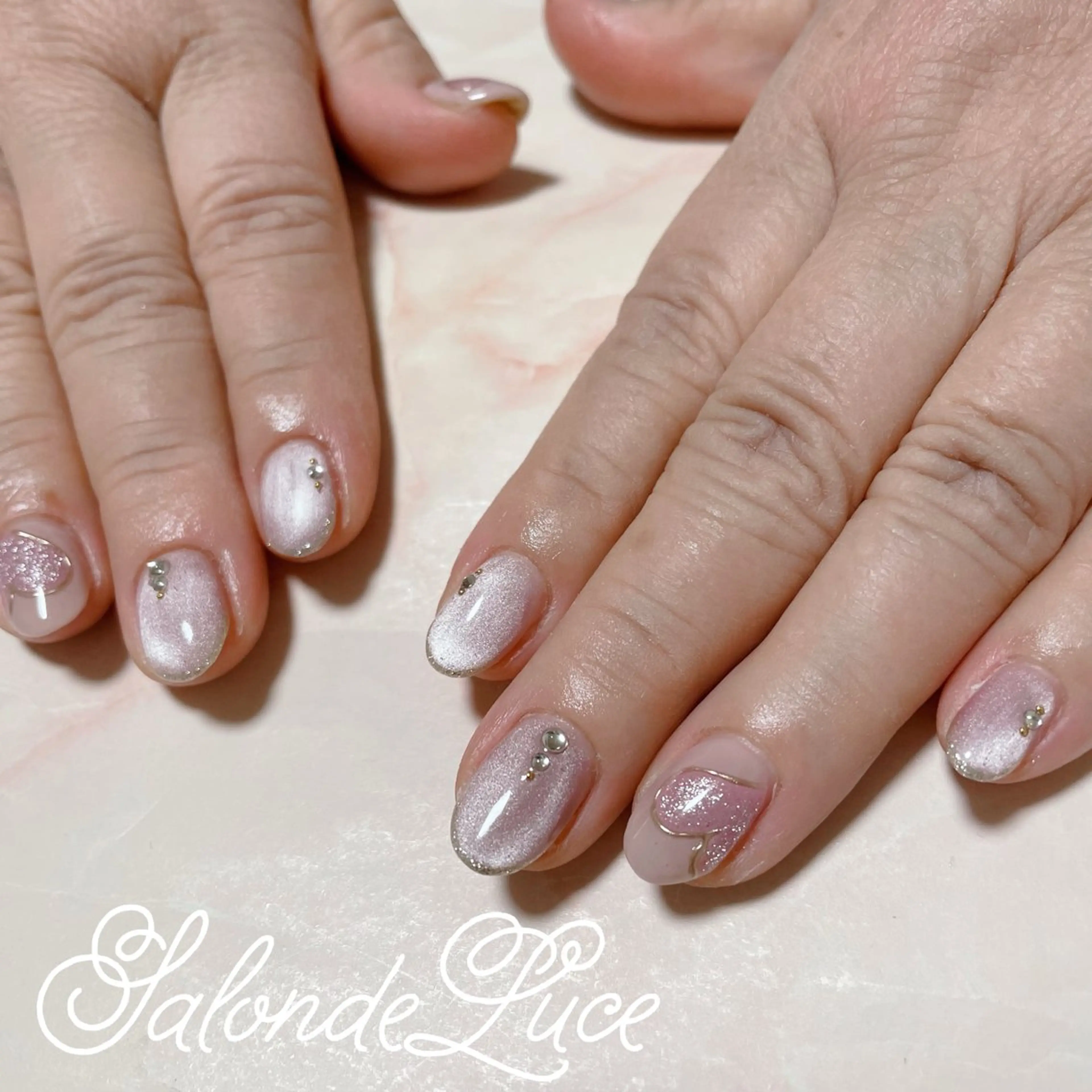 ネイル マグネットネイル ピンク バレンタイン Salon de Luceのネイルデザイン