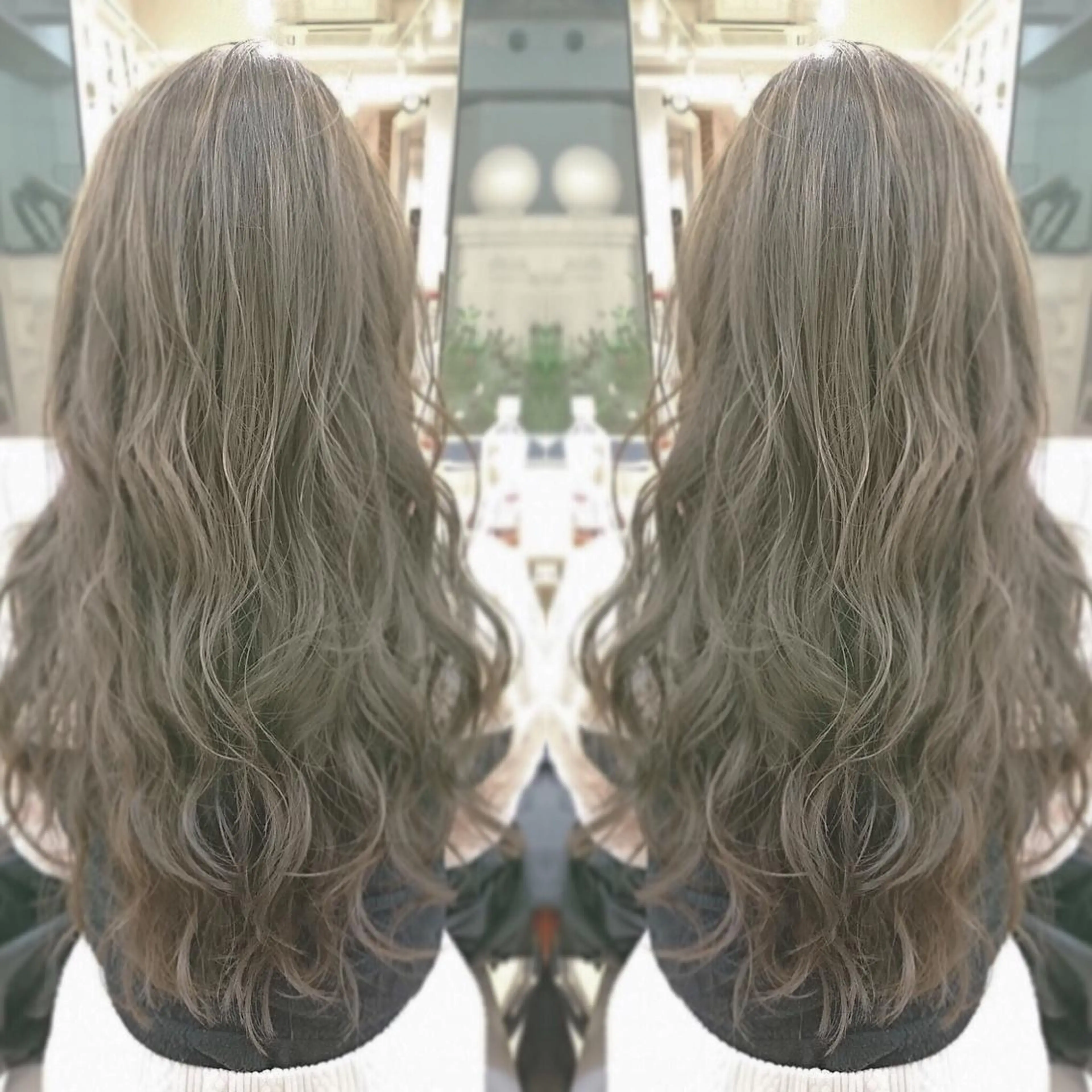 ロング カラー パーマ ヘアアレンジ グレージュ エグチ アキラのヘアスタイル