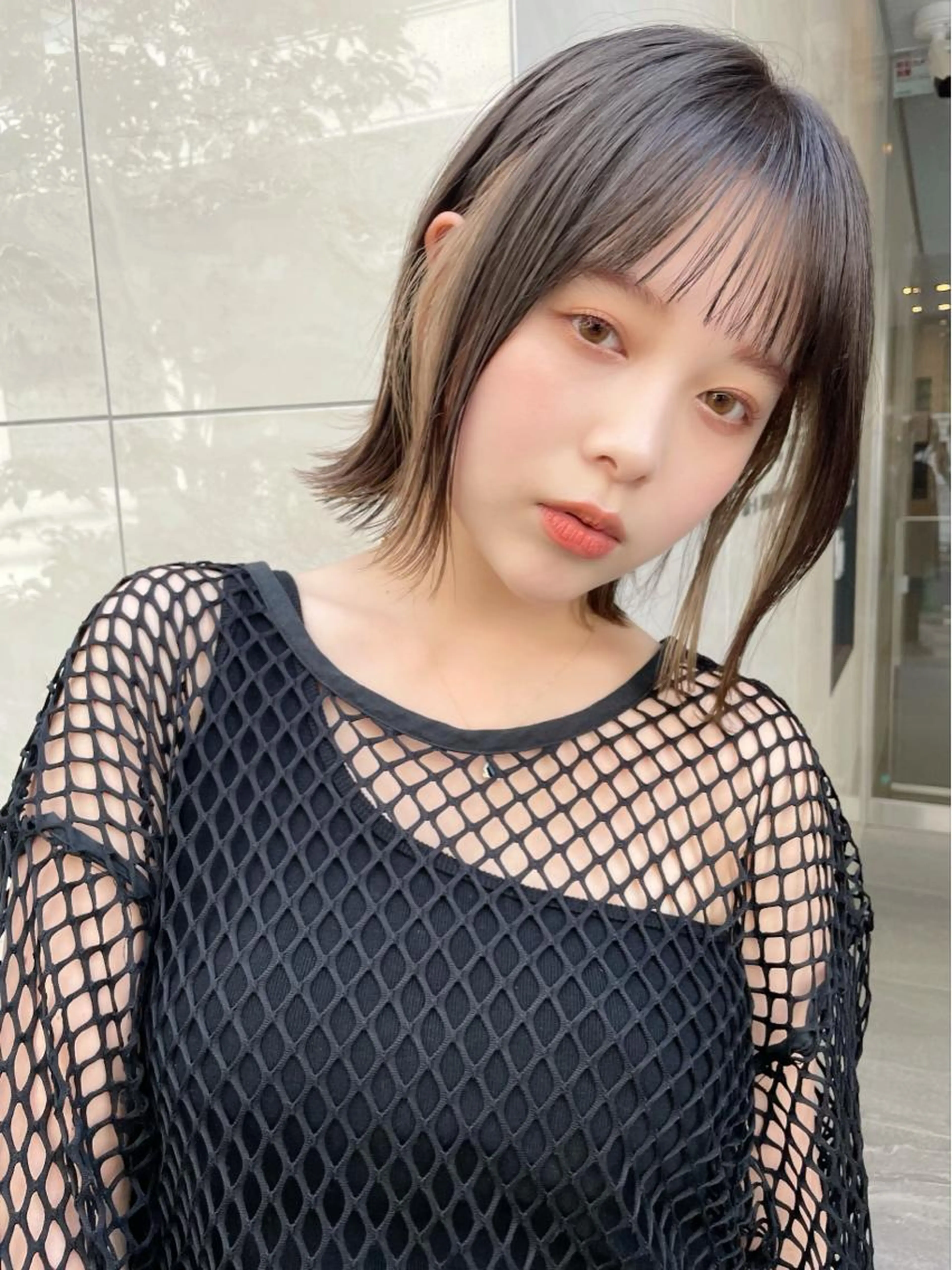 🟨指名なし🟨インナーカラー+小顔カット+ワンカラーショートレイヤーボブ韓国前髪髪質改善ミニモ学割表参道原宿明治神宮前の写真