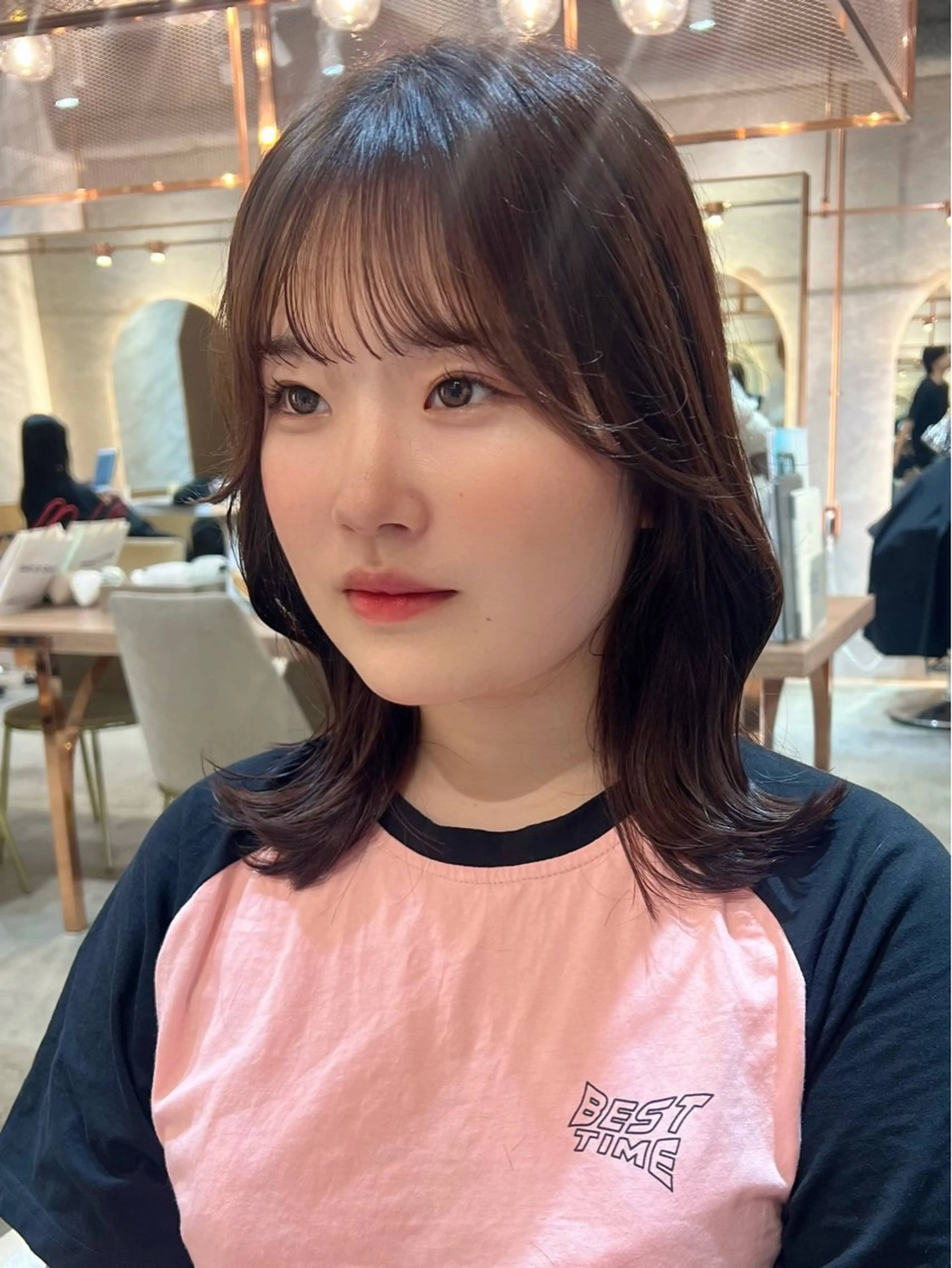 ミディアム カラー カット ヘアカラー トリートメント ボブ/巻ける縮毛矯正 /韓国レイヤーはなのヘアスタイル