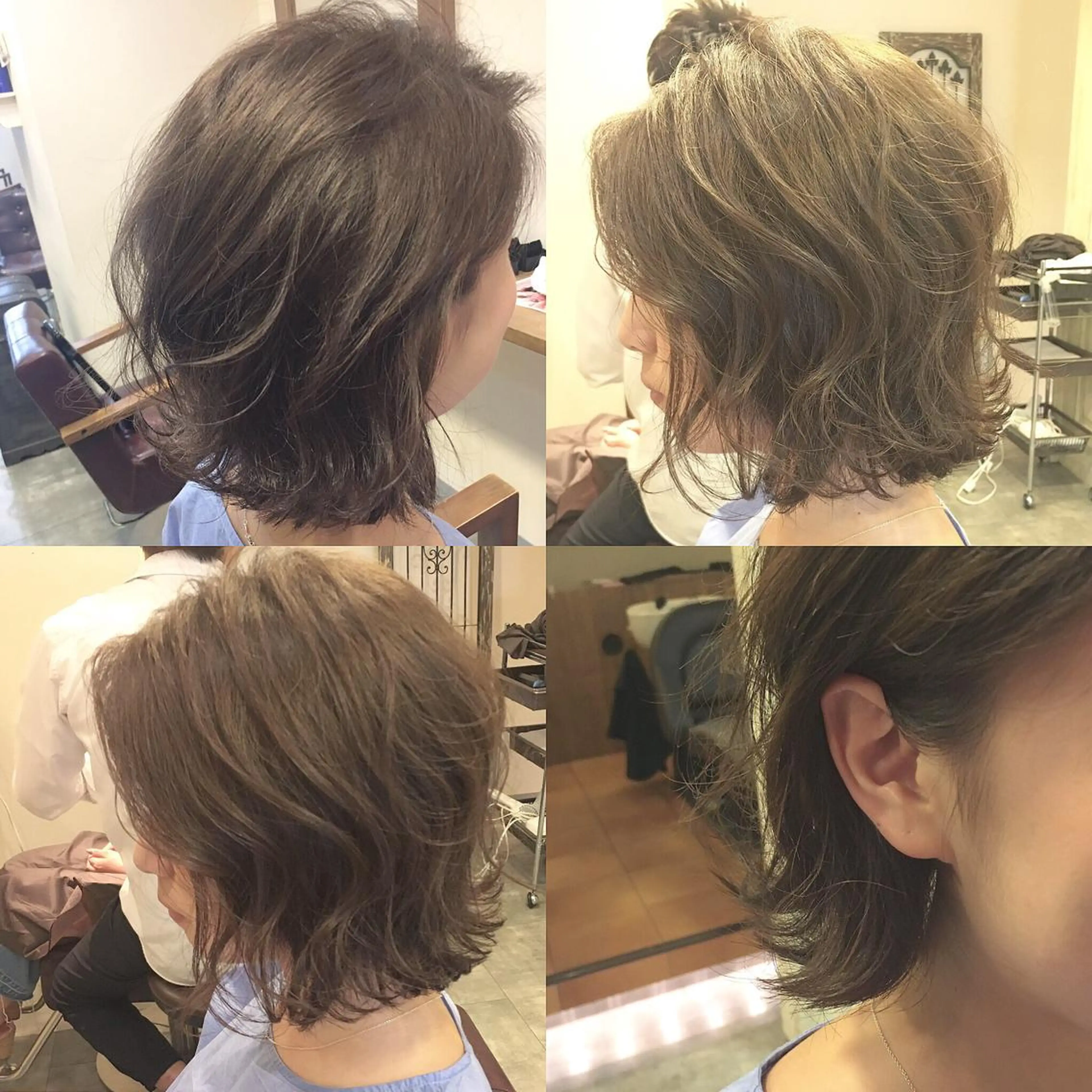 ショート カラー アッシュ ベージュカラー イルミナカラー 外ハネヘア hair salon Ranun髪質改善のヘアスタイル