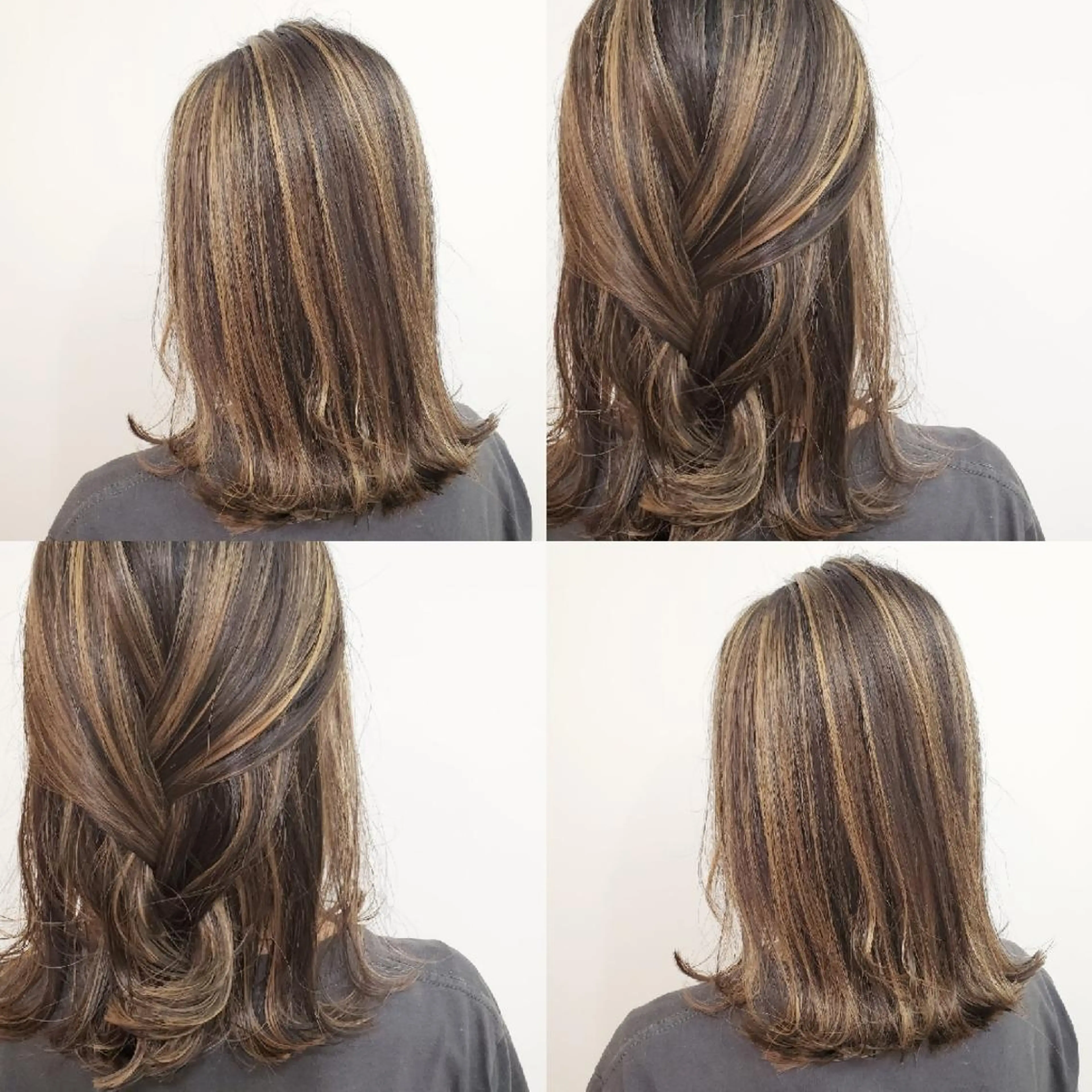 ミディアム ヘアカラー ツヤ髪✨縮毛矯正 ハイトーンカラーのヘアスタイル