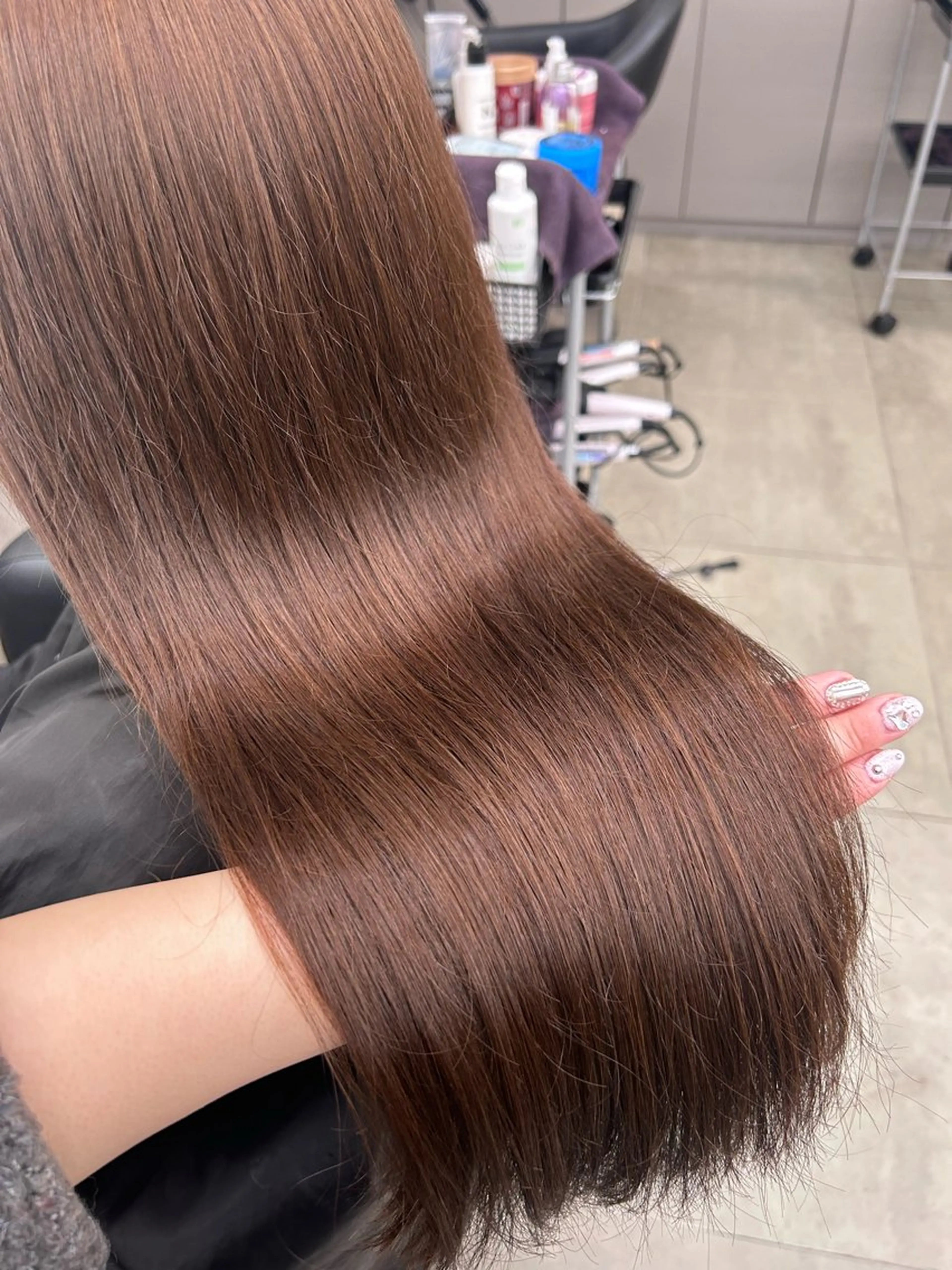 ロング カラー パーマ ヘアアレンジ メンズ キッズ ヘアカラー トリートメント ヘアセット ブリーチなしカラー/ ブラウン/レイヤーのヘアスタイル