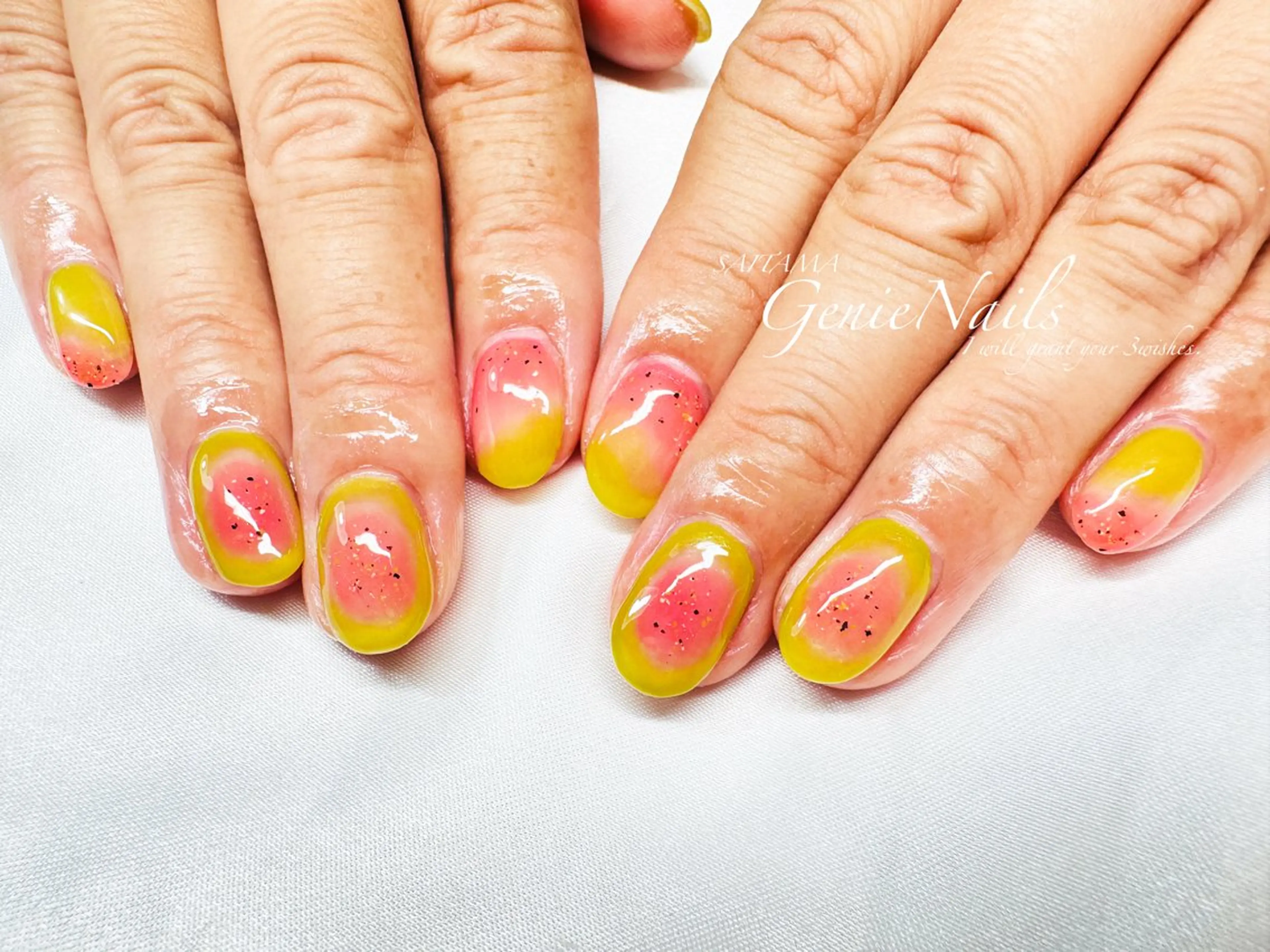 メンズ ネイル アートネイル 長さ出し 氷ネイル・うるうるネイル ロングネイル 持ち込み Genie Nailsのネイルデザイン