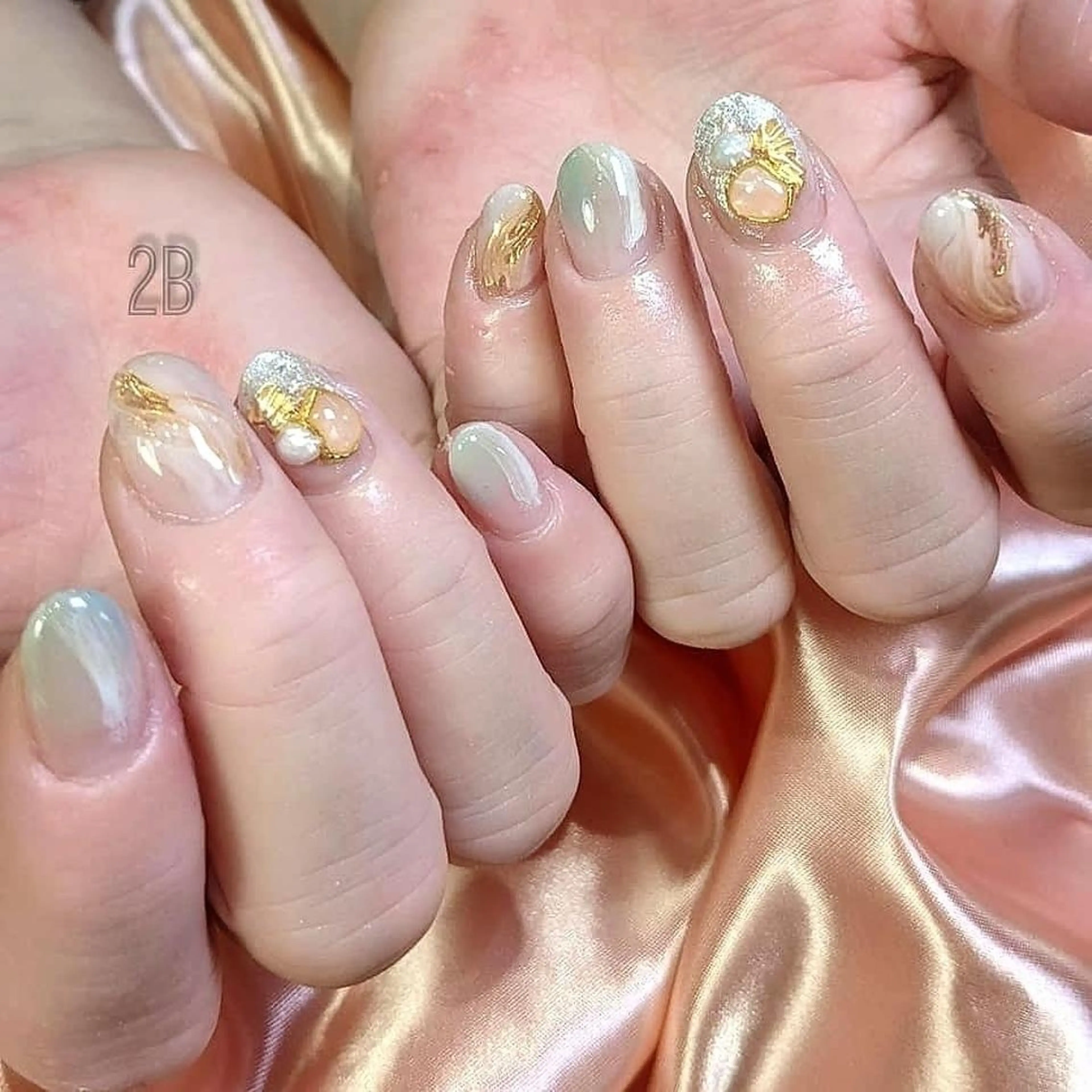 ネイル アートネイル ロングネイル ニュアンスネイル ぷっくりネイル 2B__nails ニービー京都伏見区のネイルデザイン