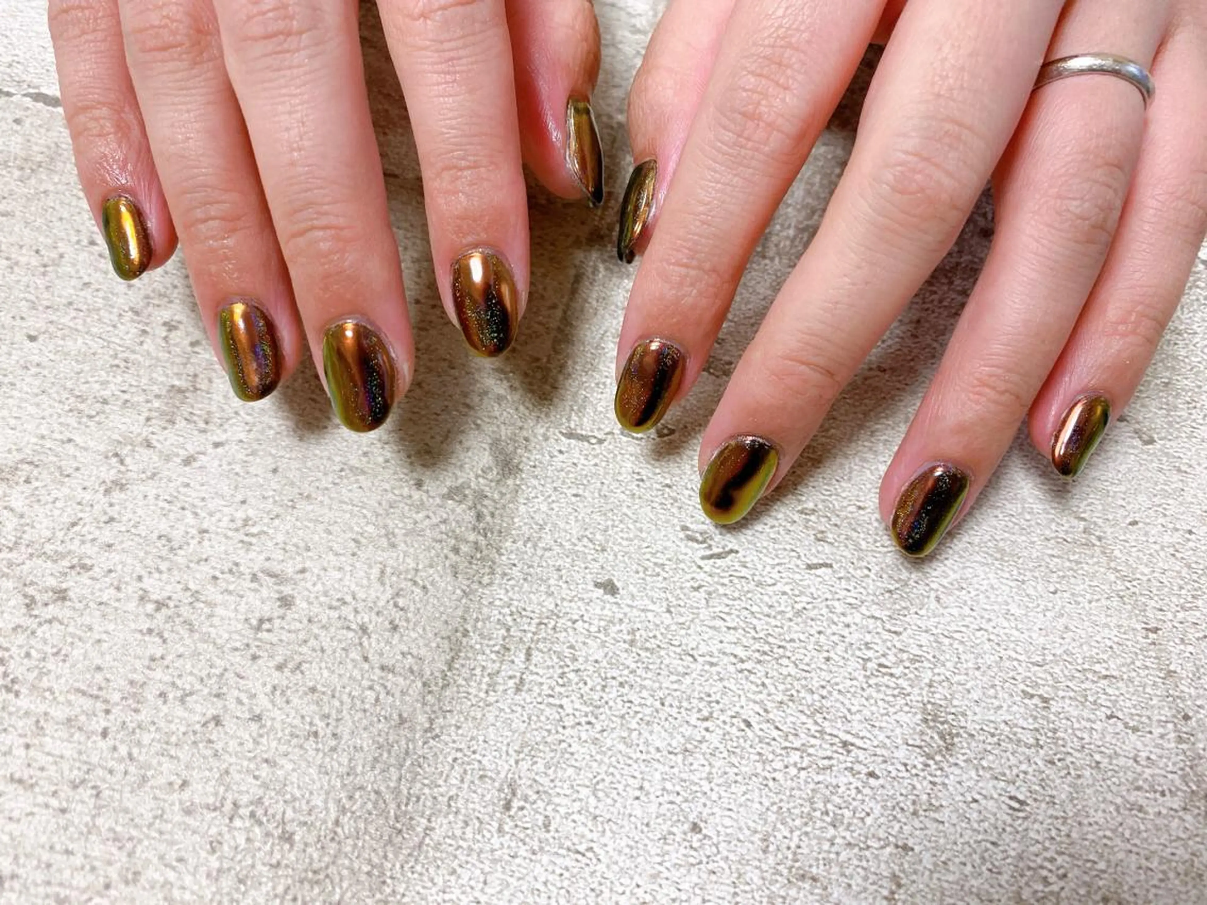 ネイル ブラウン ラメ(グリッター) ミラーネイル ハンドネイル Mogu nail 二子玉川のネイルデザイン