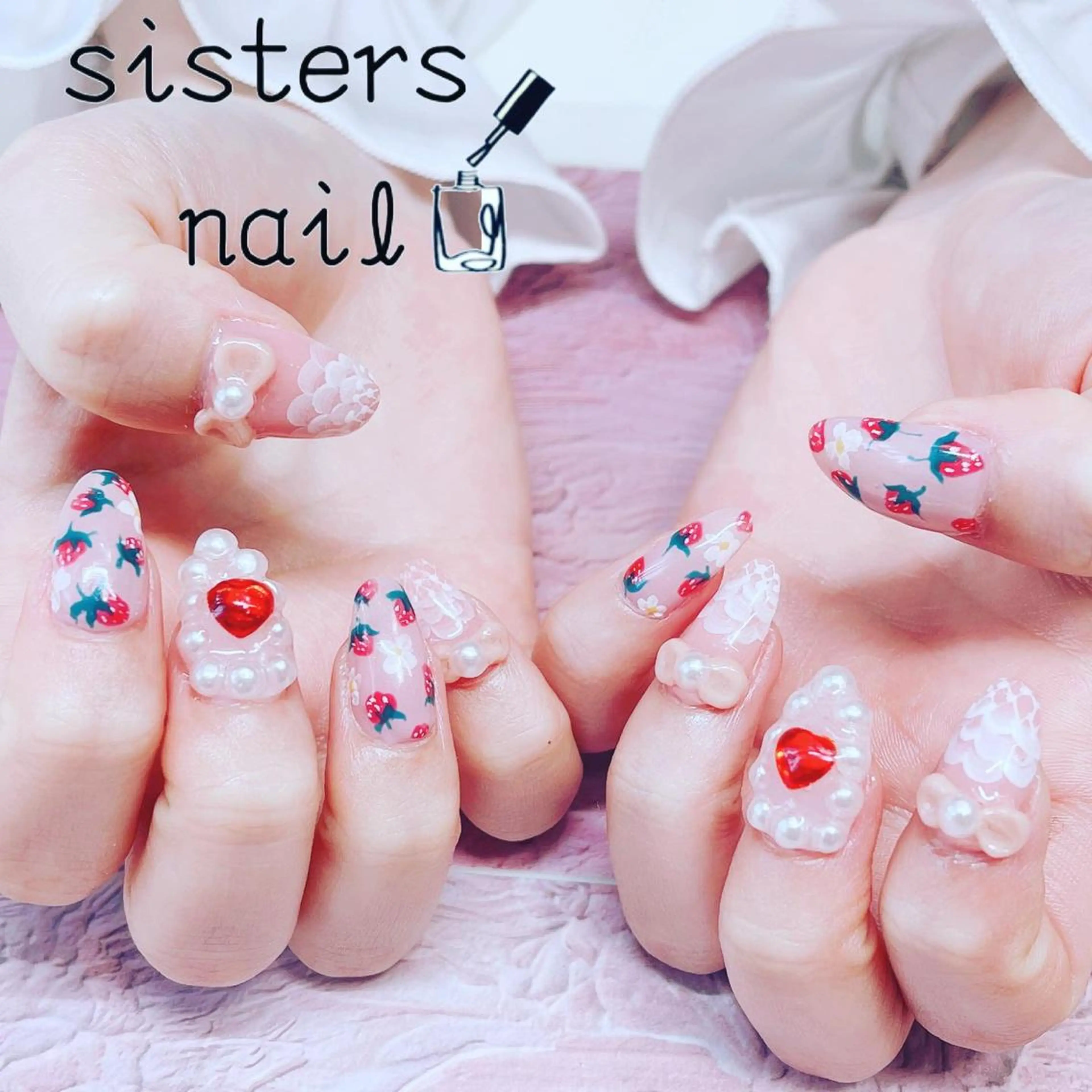 ネイル アートネイル フラワーネイル レース リボン ハンドネイル ハンドケア sisters nail.fのネイルデザイン
