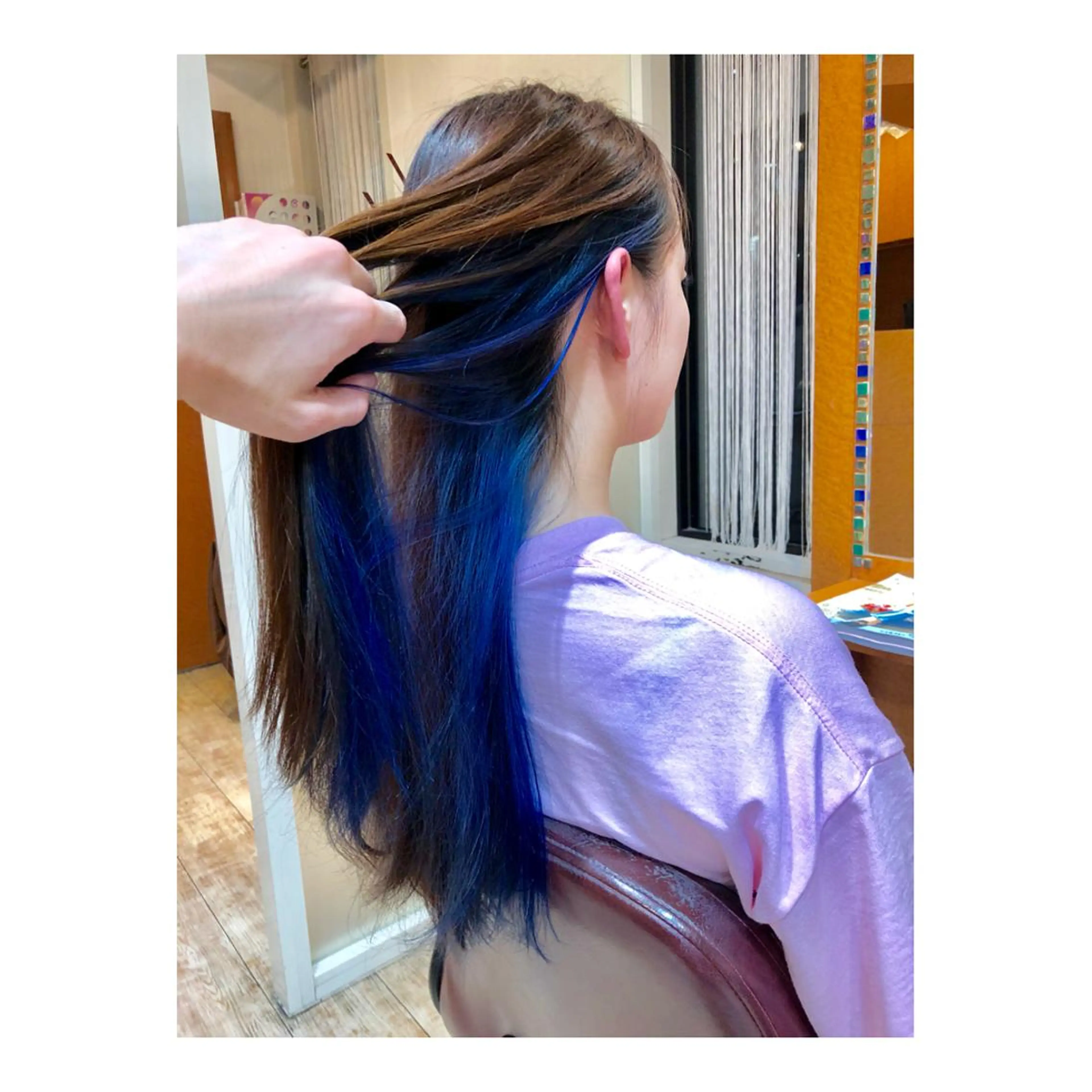 ロング カラー ブリーチ ブルーカラー ブルーパープル インナーカラー パープルカラー 100%髪質改善特化 TRUNSのヘアスタイル