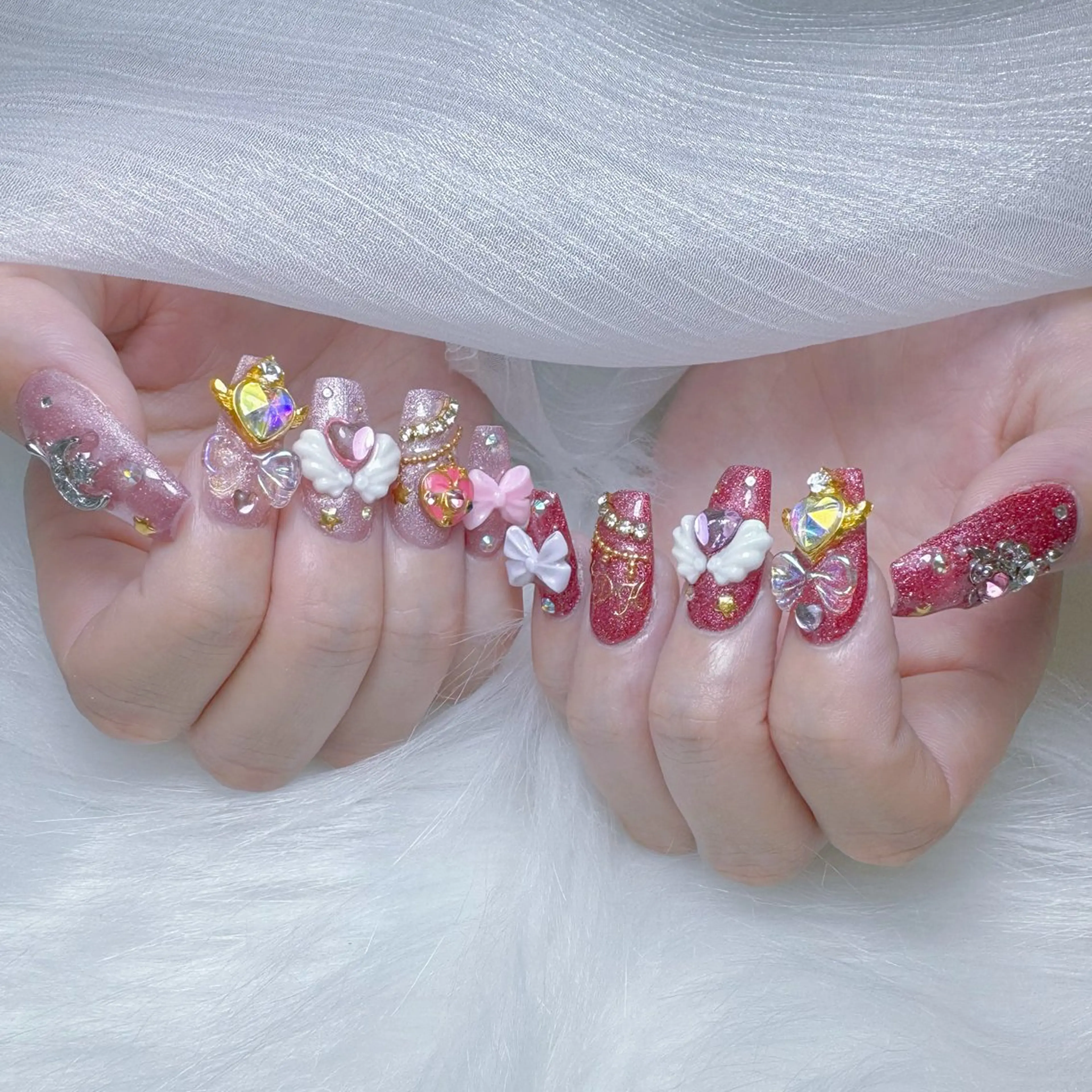 ネイル オーロラネイル フレンチネイル ハート 韓国ネイル レース ハンドネイル Melody Nail所属・Melody 3D/スカルプ専門店のネイルデザイン