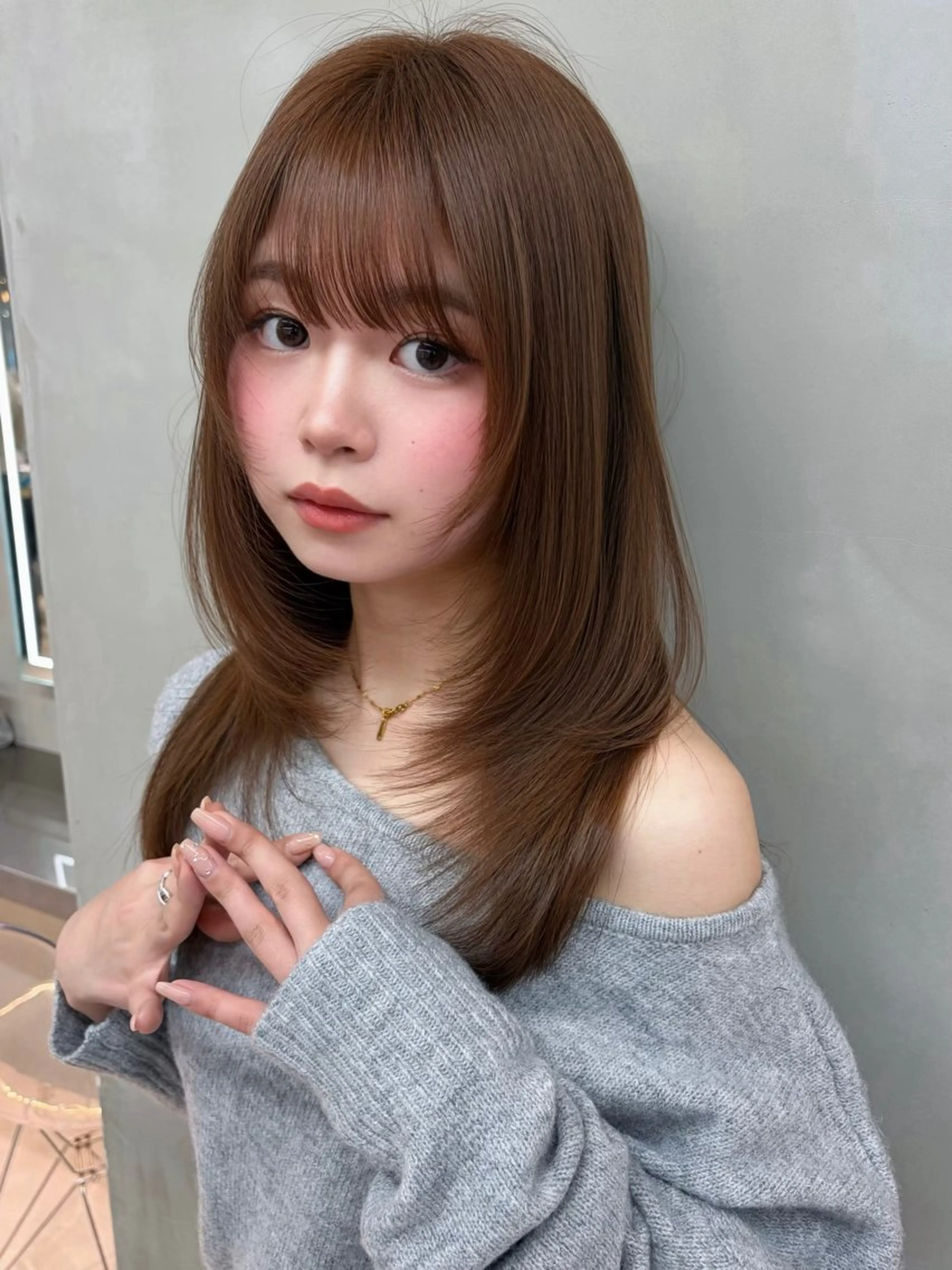 ミディアム カラー ヘアアレンジ ベージュカラー ブリーチ 透明感カラー ブリーチなしカラー 髪質改善 カット ヘアカラー トリートメント 【博多髪質改善】 吉村 清志のヘアスタイル