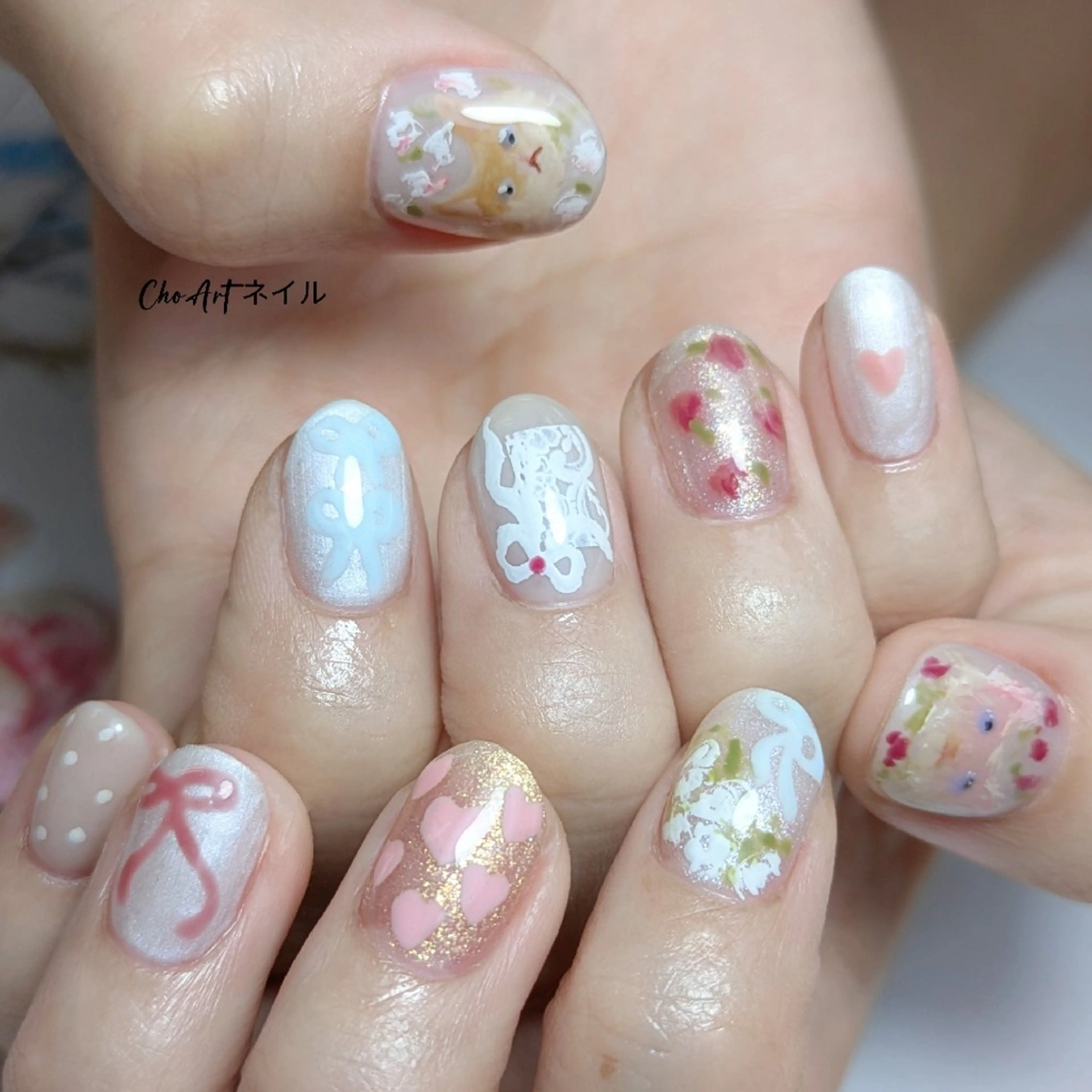 ネイル アートネイル オーロラネイル フラワーネイル キラキラネイル ラメ(グリッター) Cho Artネイル所属・ronronne .のネイルデザイン