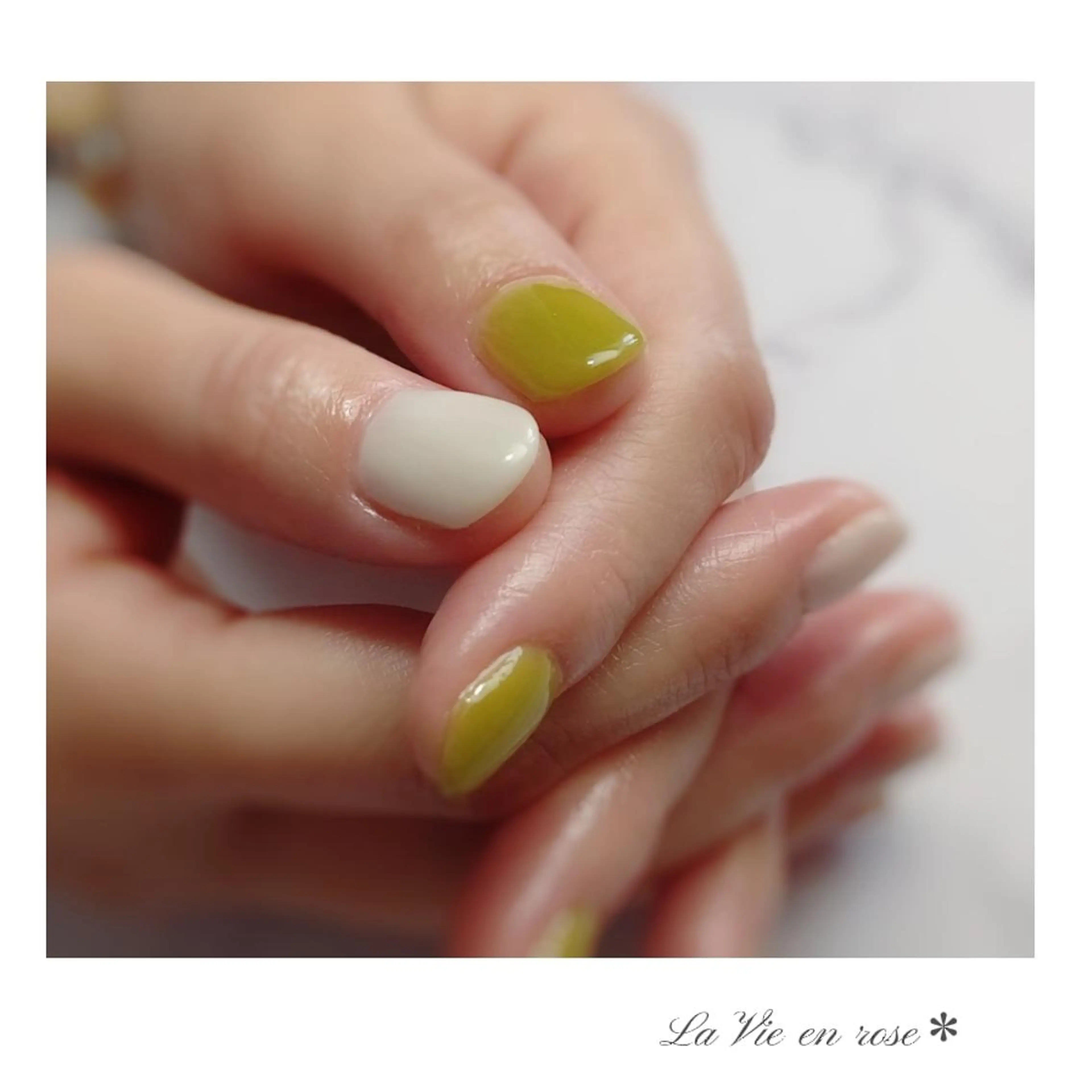 ネイル ピスタチオネイル ホワイト ラヴィアン ローズのネイルデザイン