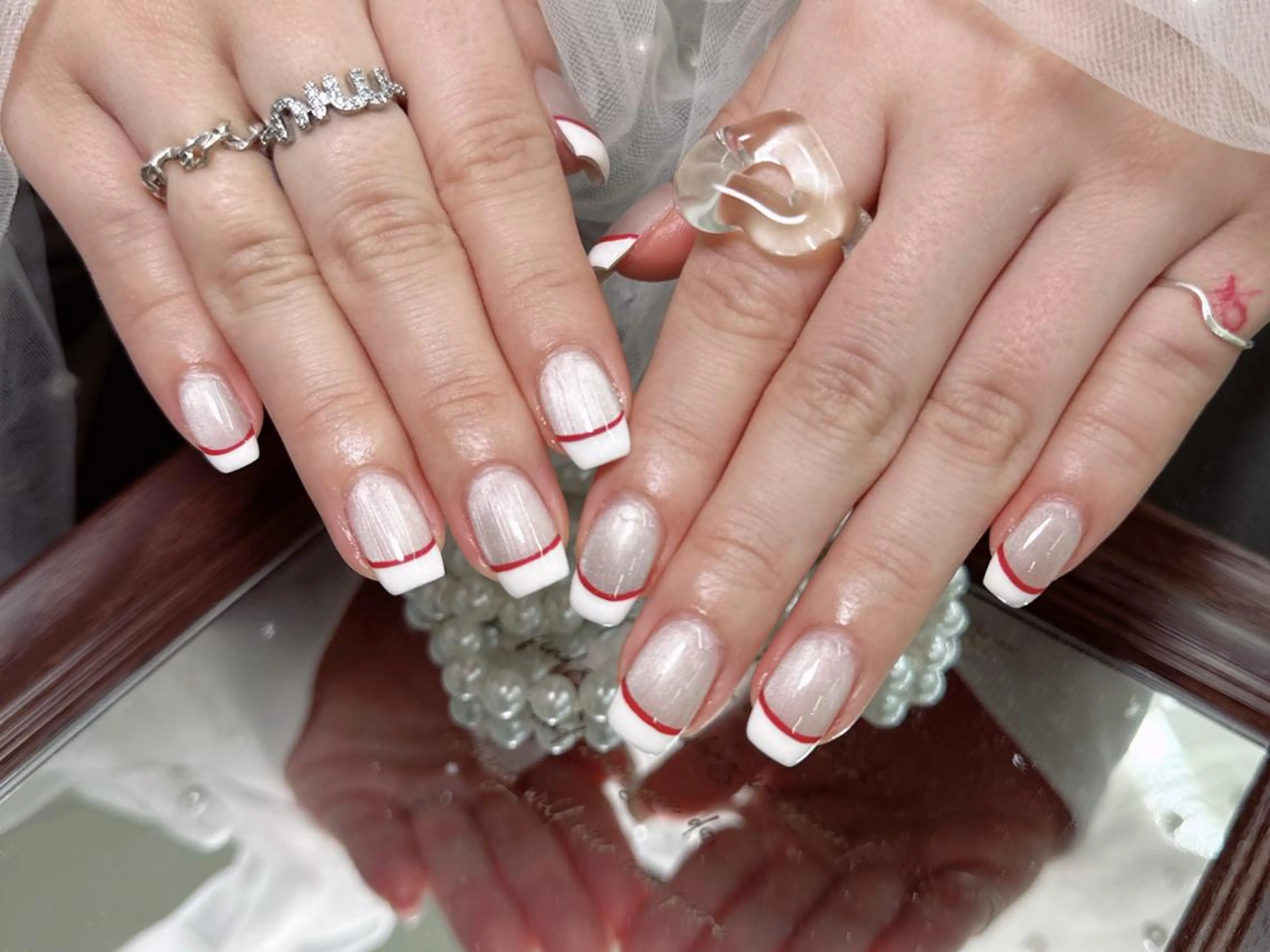 ネイル フレンチネイル ハート 韓国ネイル マグネットネイル マグネットフレンチ ロータス ネイルサロンのネイルデザイン