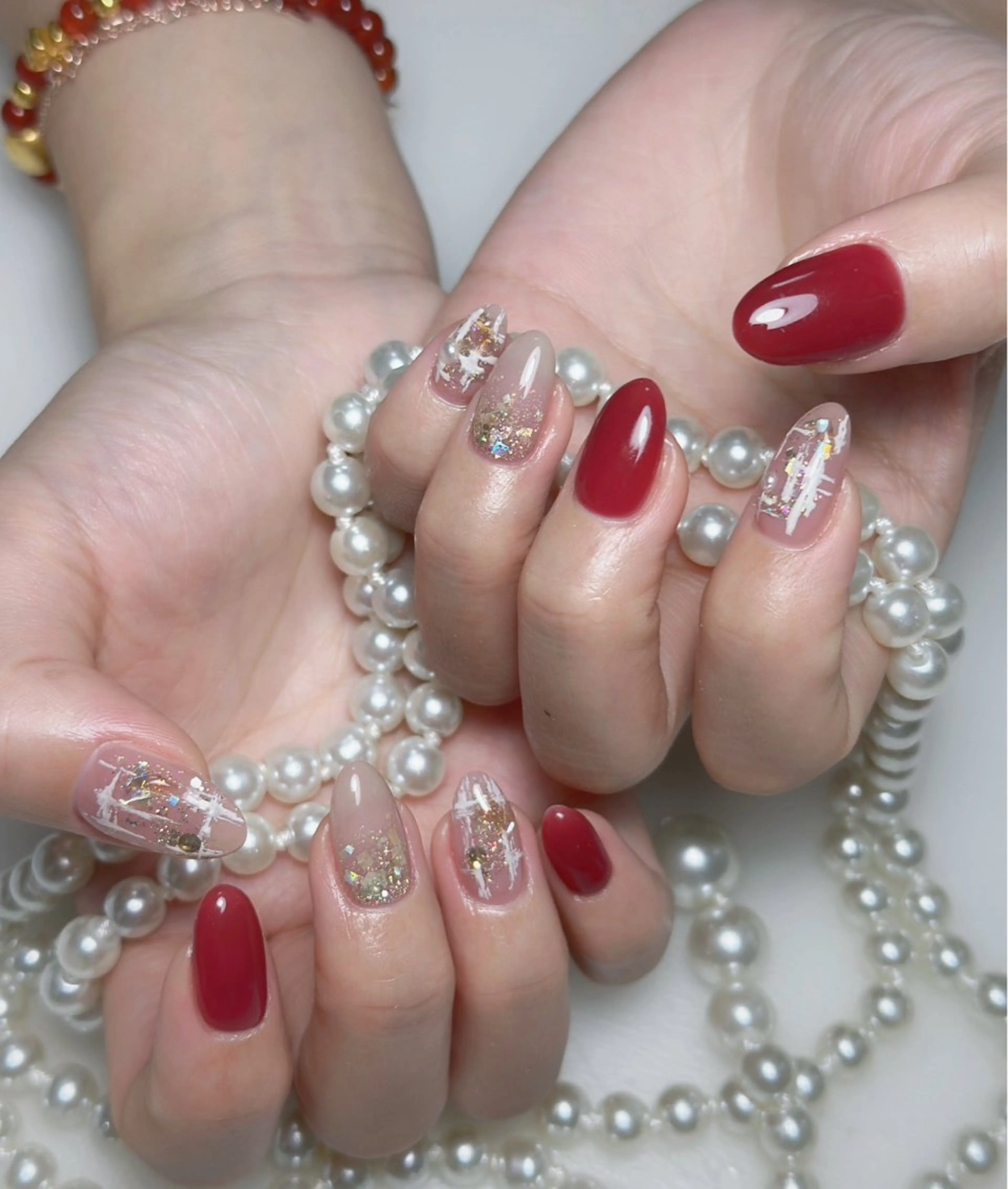 ネイル オーロラネイル 長さ出し フットネイル 韓国ネイル ラメ(グリッター) 👍thumbs up nail👍のネイルデザイン