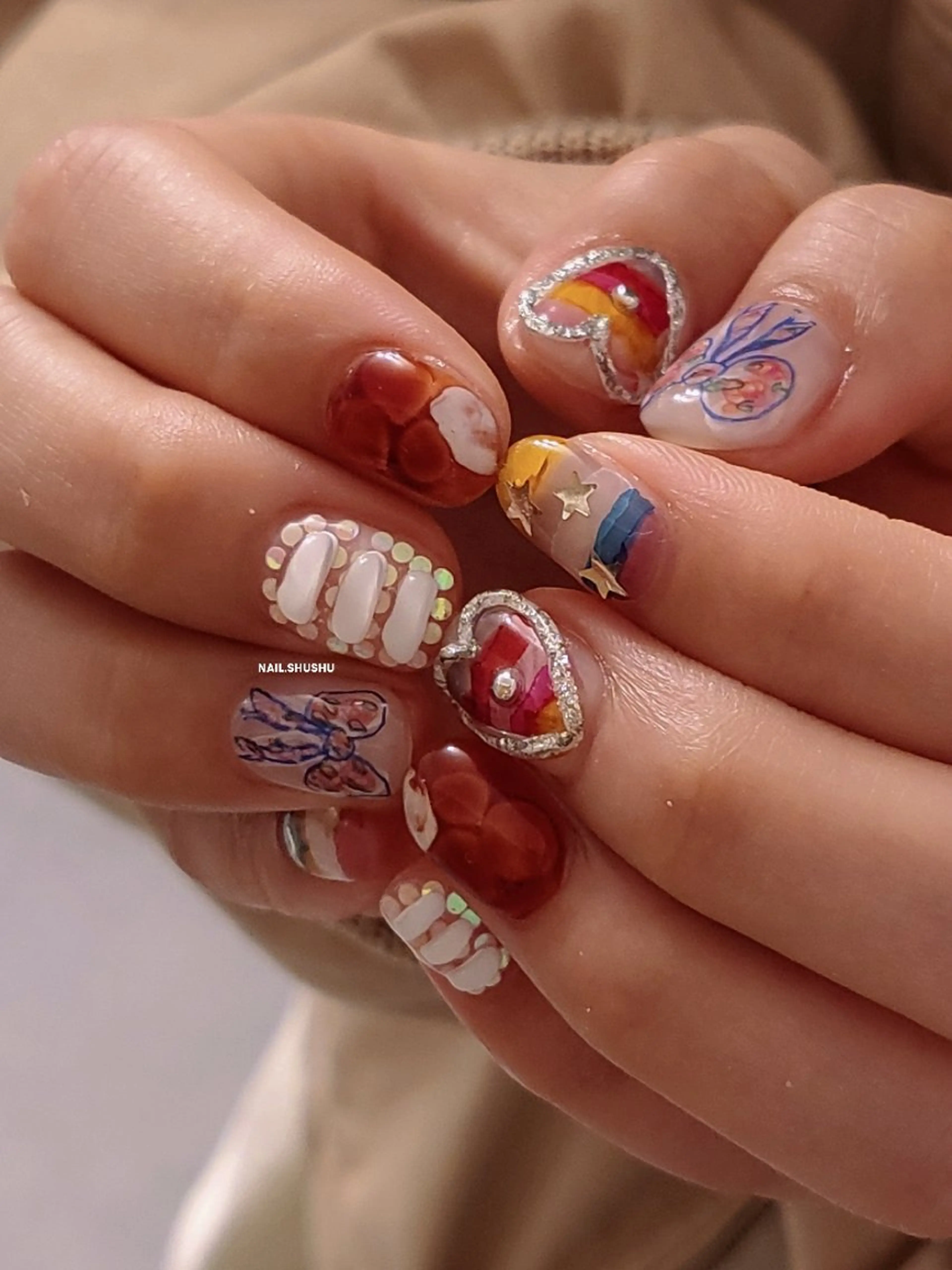 ネイル ハンドネイル 3dパーツ/流行り 👧shushu❤️のネイルデザイン