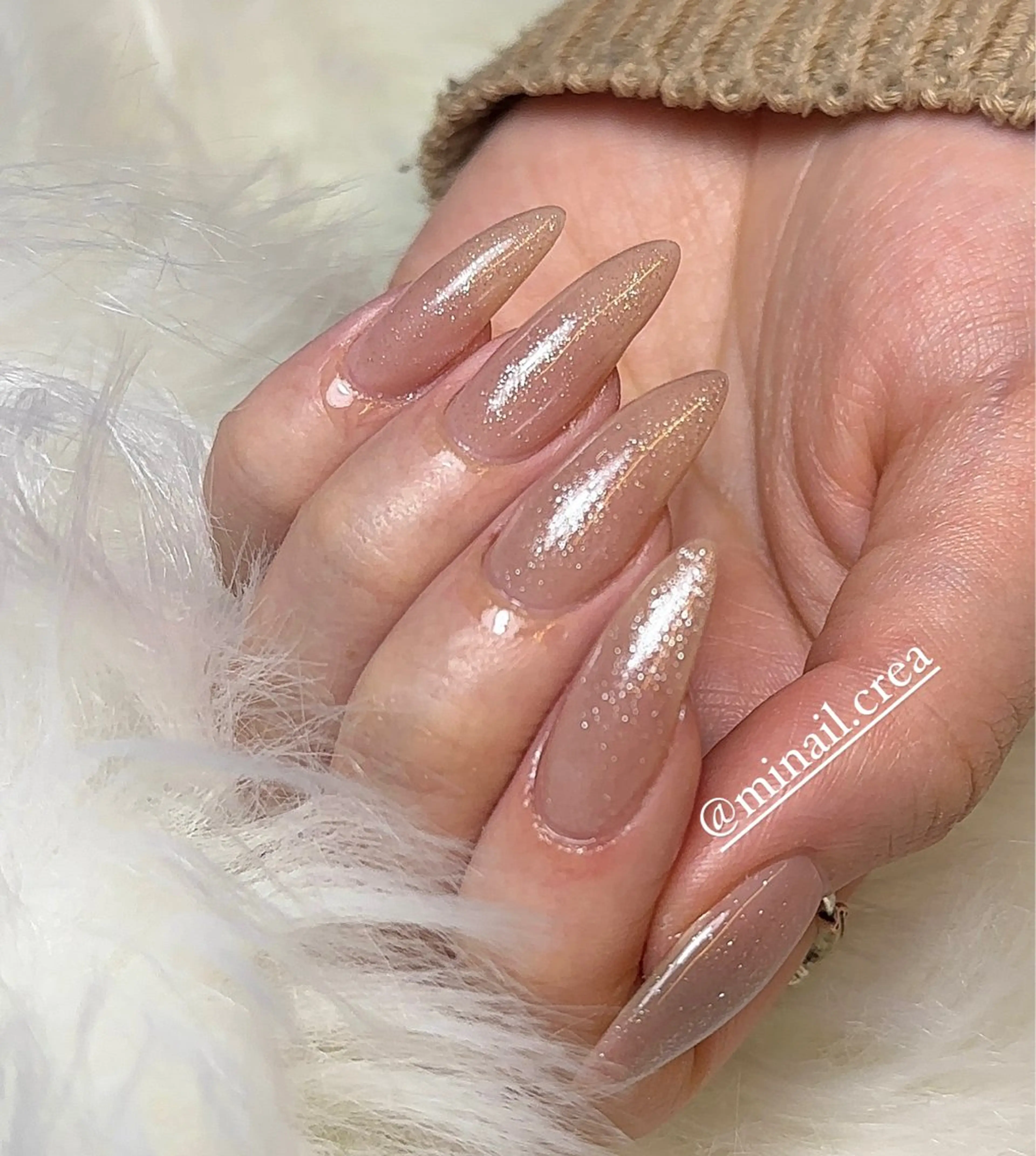 ネイル 長さ出し ジェルネイル キラキラネイル ロングネイル オフィスネイル ハンドネイル CRéA　-private nailsalon-所属・CReA nailのネイルデザイン