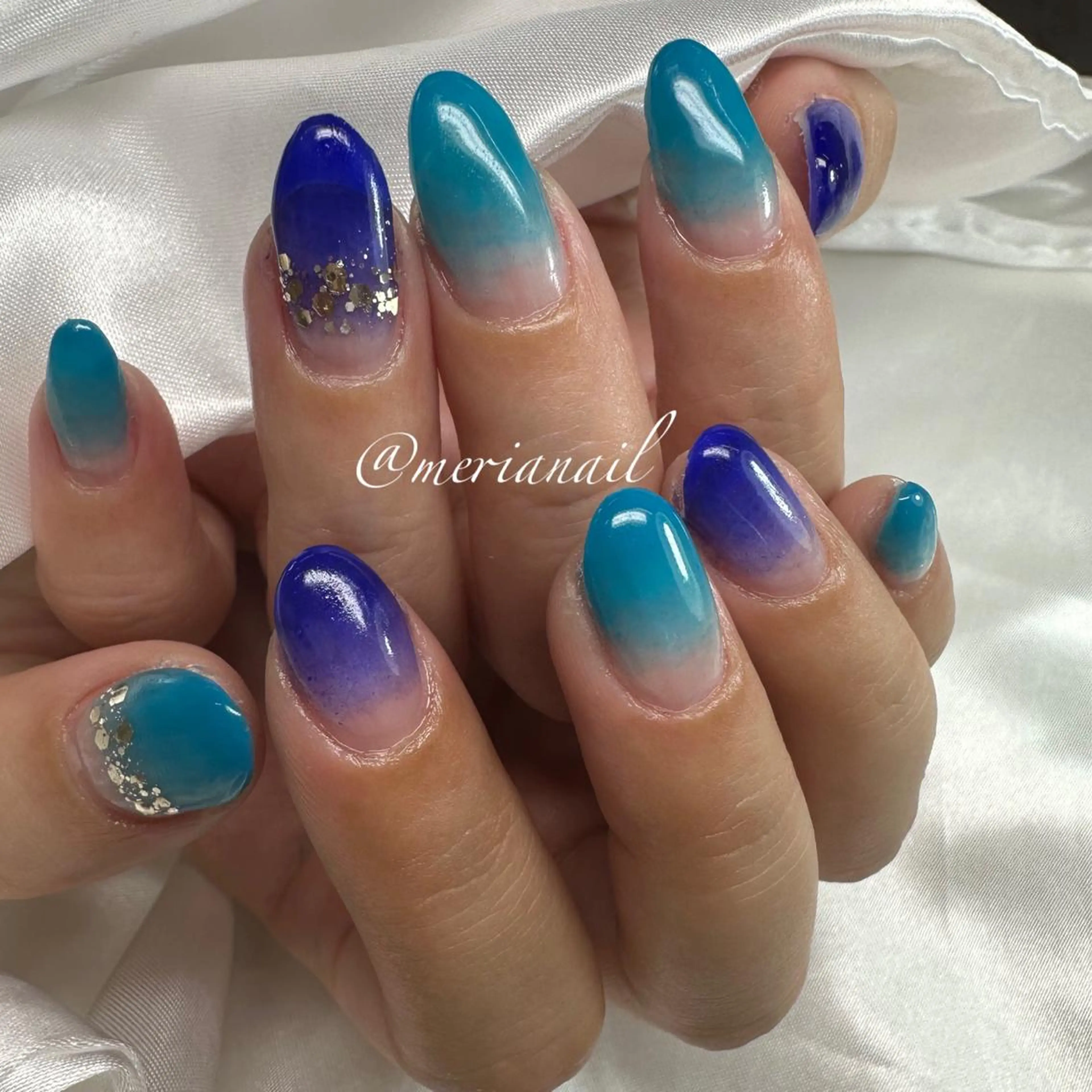 セミロング カラー メンズ キッズ ネイル アイブロウ ブルーカラー グラデーションカラー メンズアイブロウ ブルー グラデーション ハンドネイル INFINITY所属・INFINITY nailのネイルデザイン