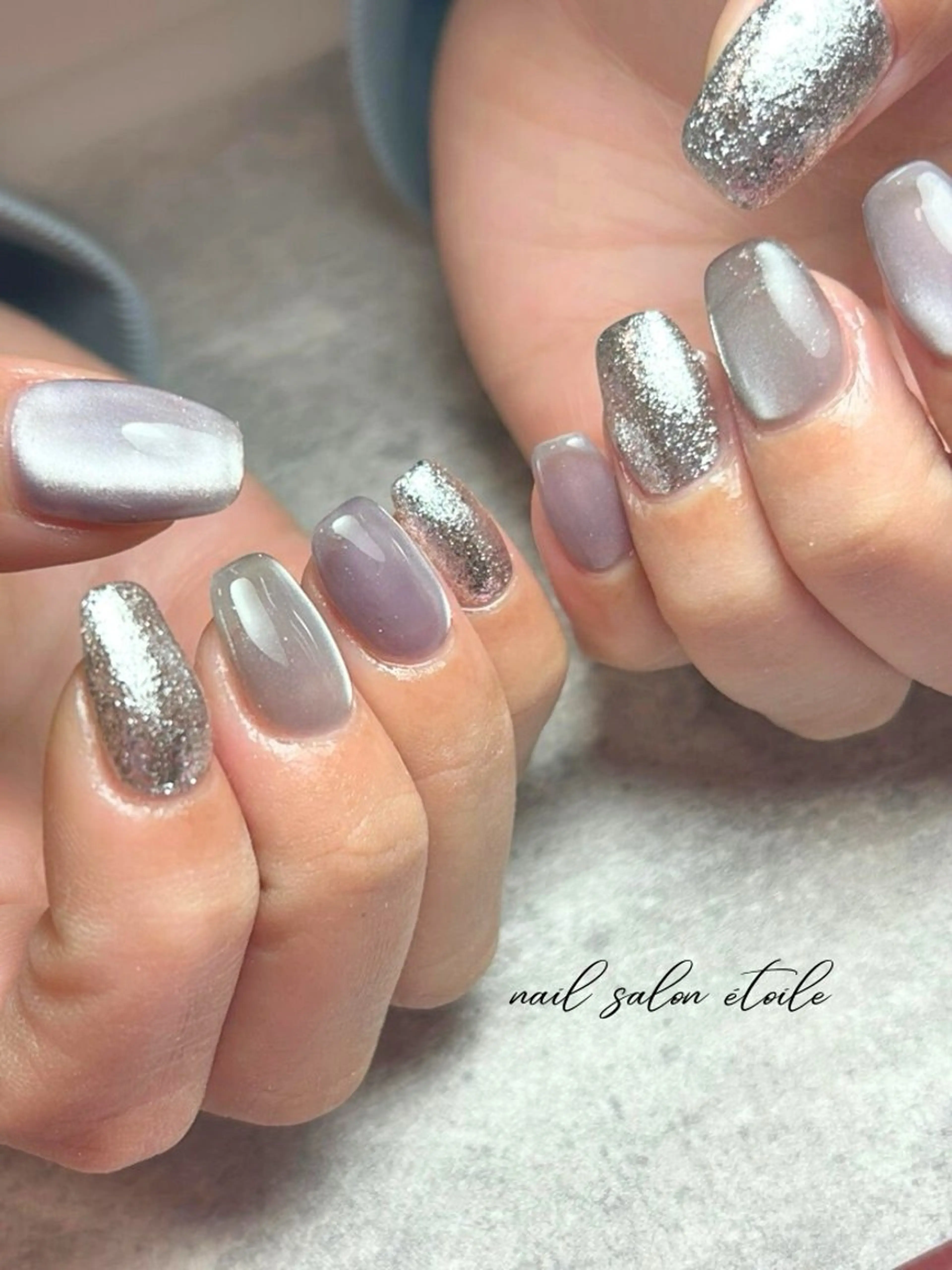 ネイル ブルー ジェルネイル ラメ(グリッター) マグネットネイル ハンドネイル nail salon étoileのネイルデザイン