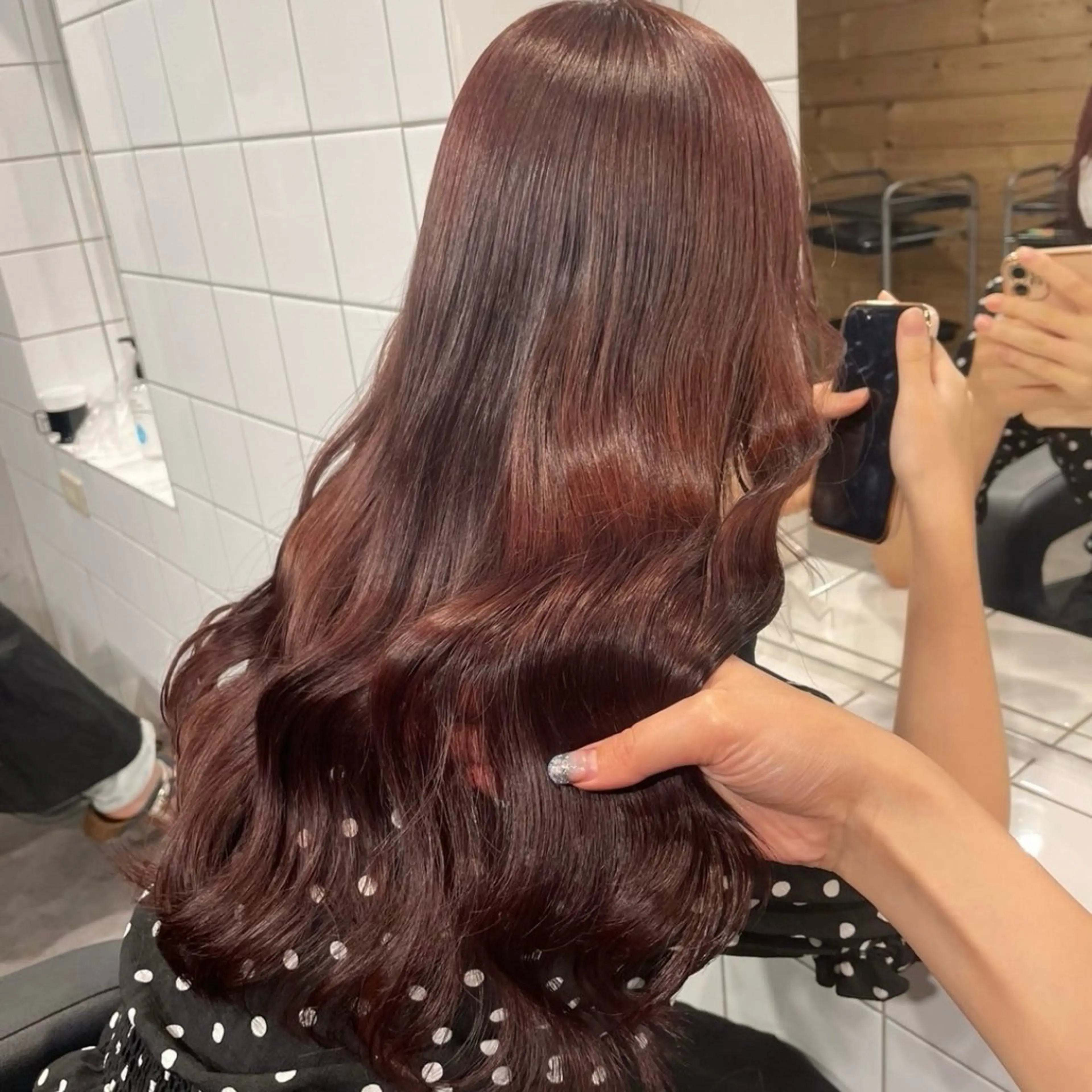 ロング カラー ヘアアレンジ ブリーチ ブリーチなしカラー 髪質改善 トリートメント 💗愛され暖色💗 ピンク/レッド💗のヘアスタイル