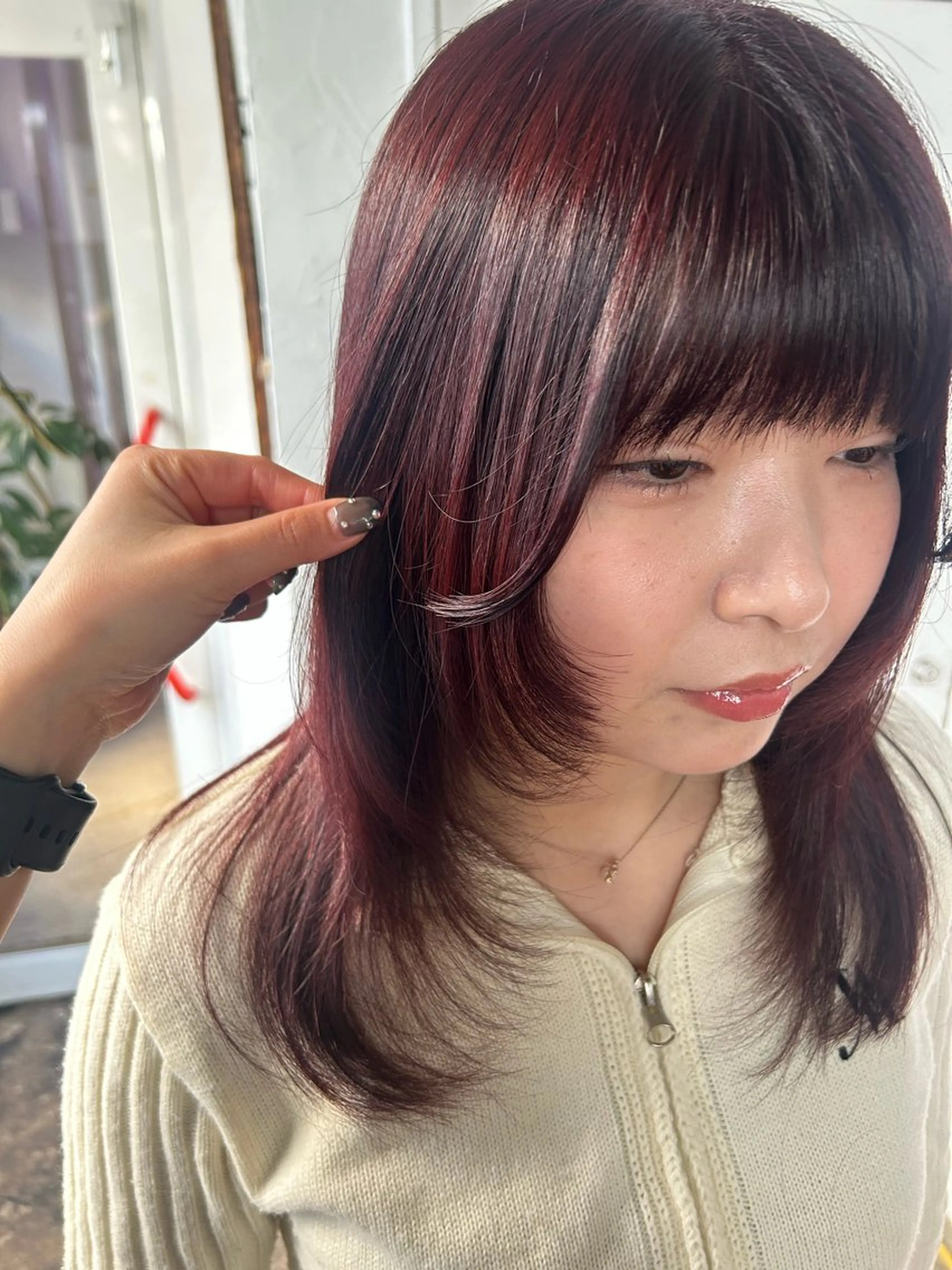 セミロング カラー レッドカラー カット ヘアカラー maho/ブリーチ なし垢抜けカラー♡のヘアスタイル