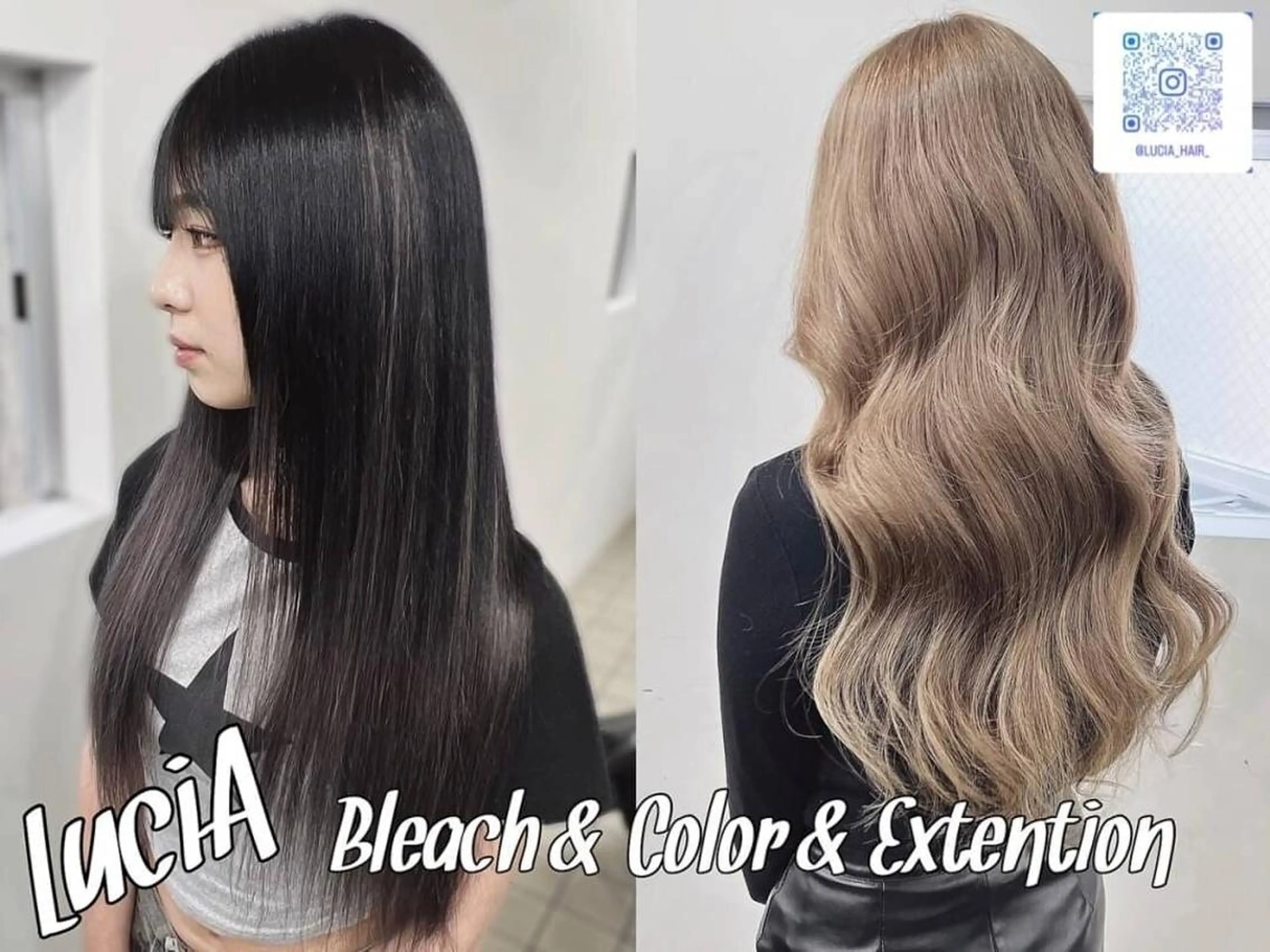カラー ロング ヘアアレンジ シールエクステ 黒髪 ブリーチ ダブルカラー ハイトーンカラー LuciA RIANAのヘアスタイル