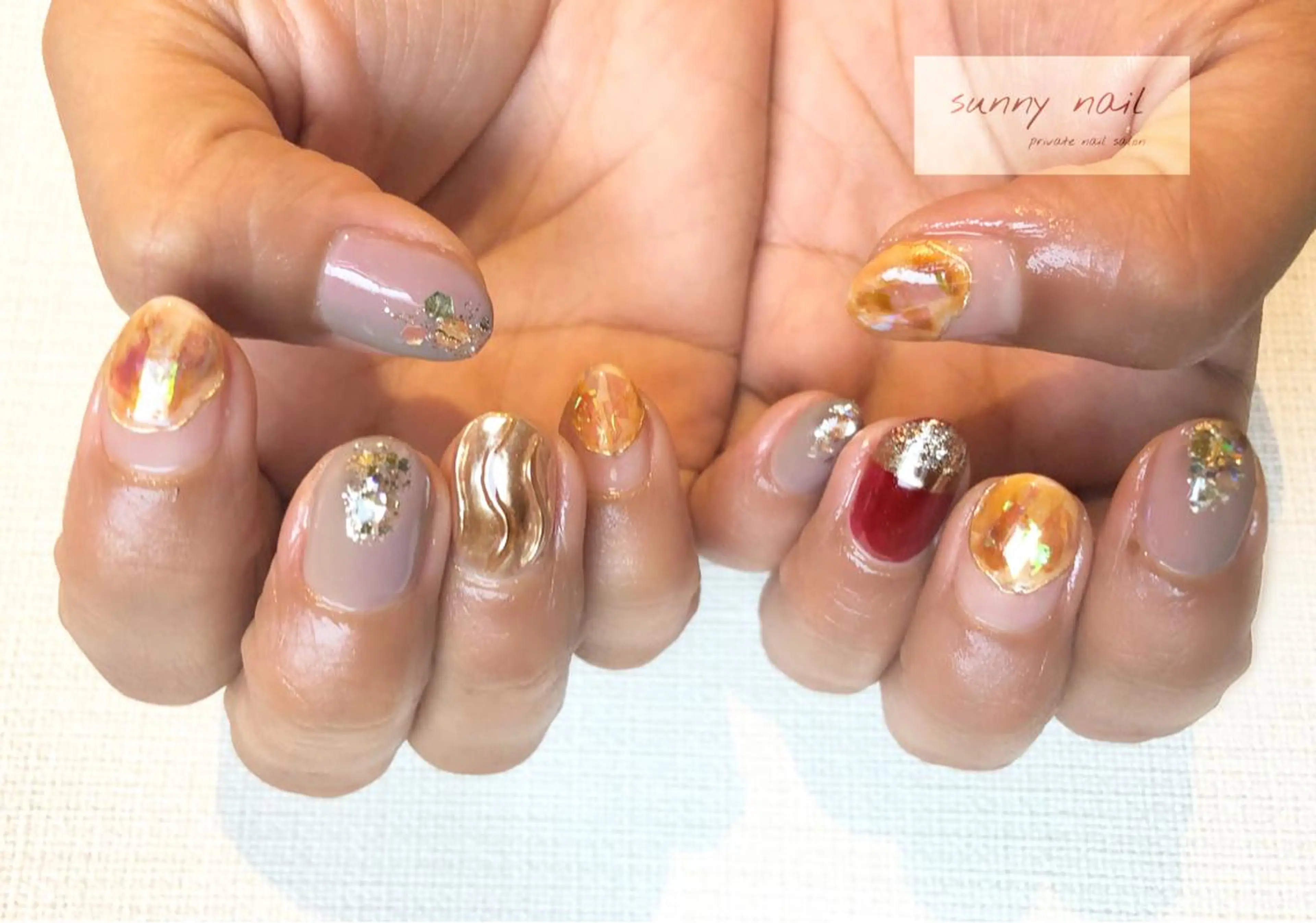 ネイル アートネイル ボルドー ブラウン ジェルネイル 大理石ネイル(マーブル) sunny nailのネイルデザイン