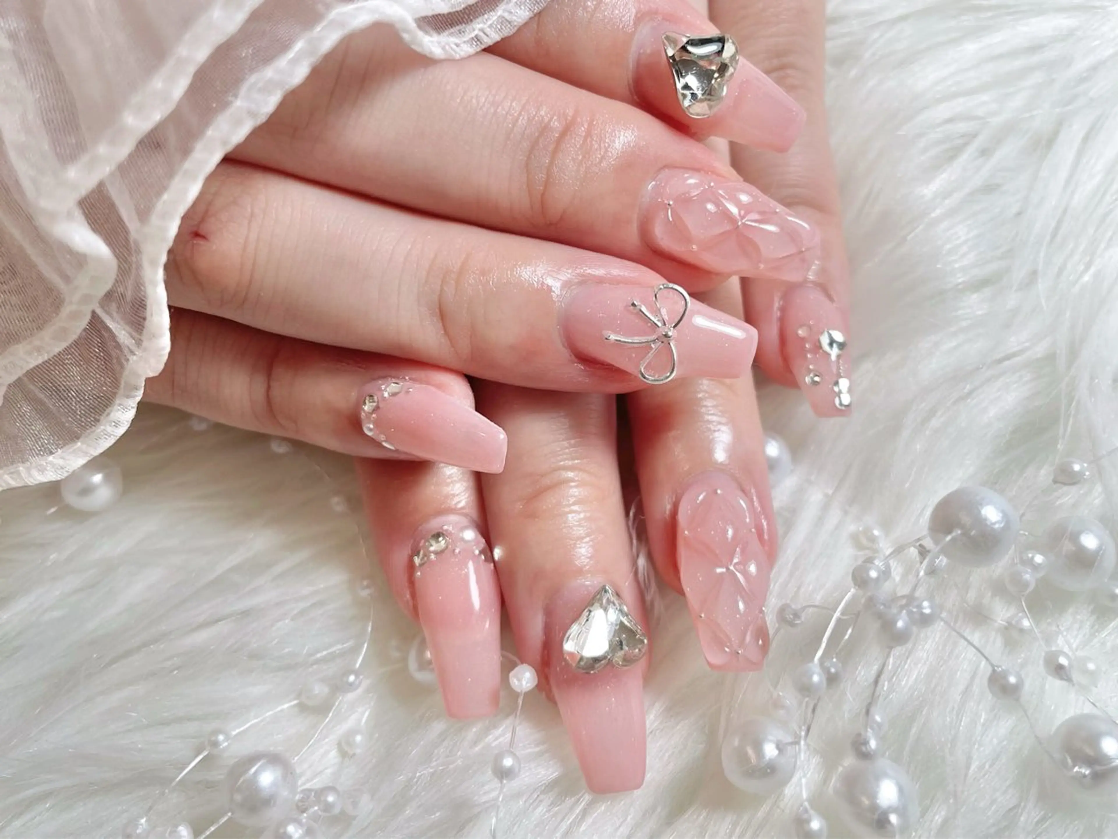 ネイル ロングネイル 春ネイル ワンホンネイル ゆりか ジョアアンジェ福島のネイルデザイン