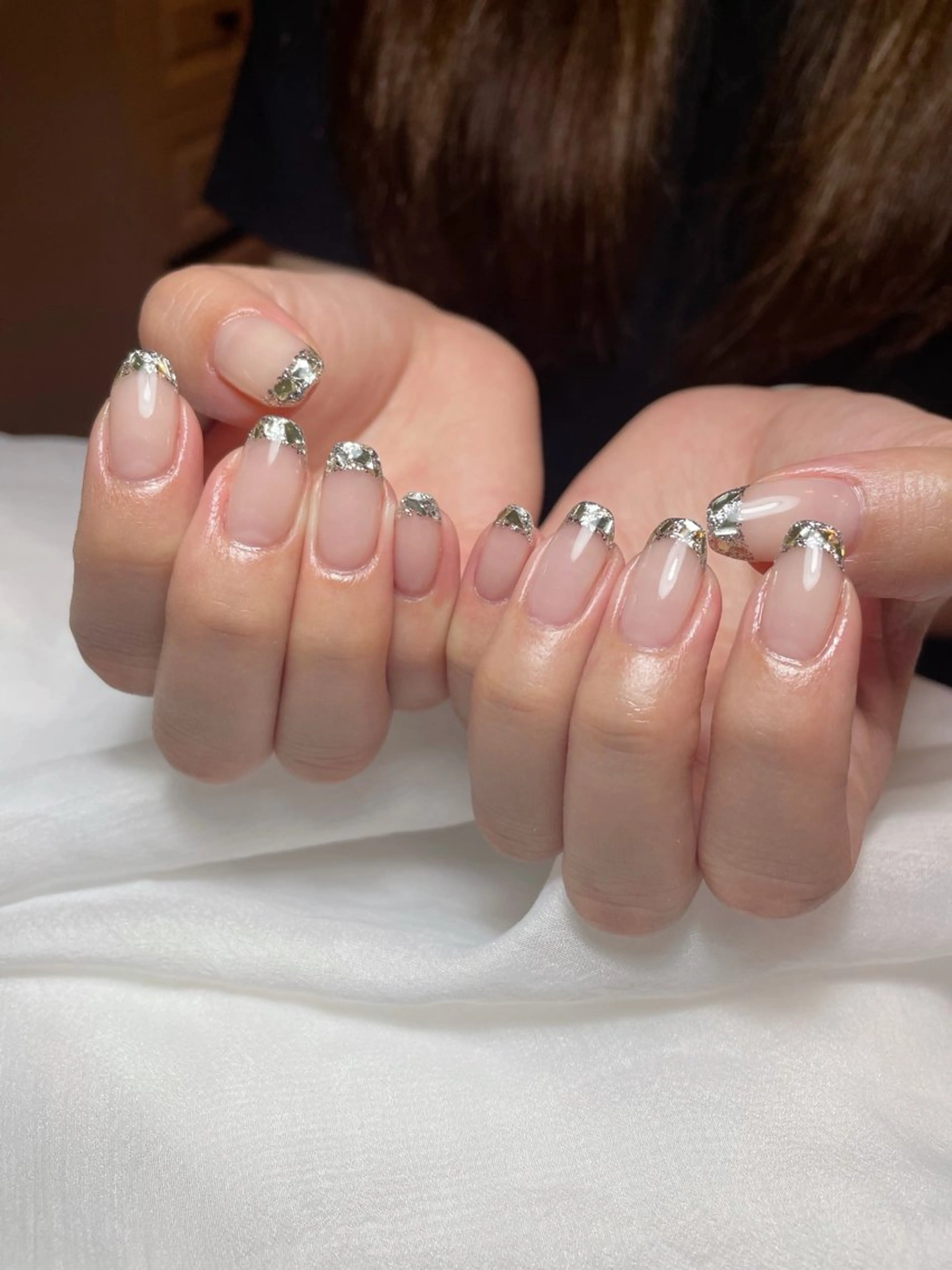 【ガラスorミラーフレンチ】新規ソフトジェルオフ無料✨の写真