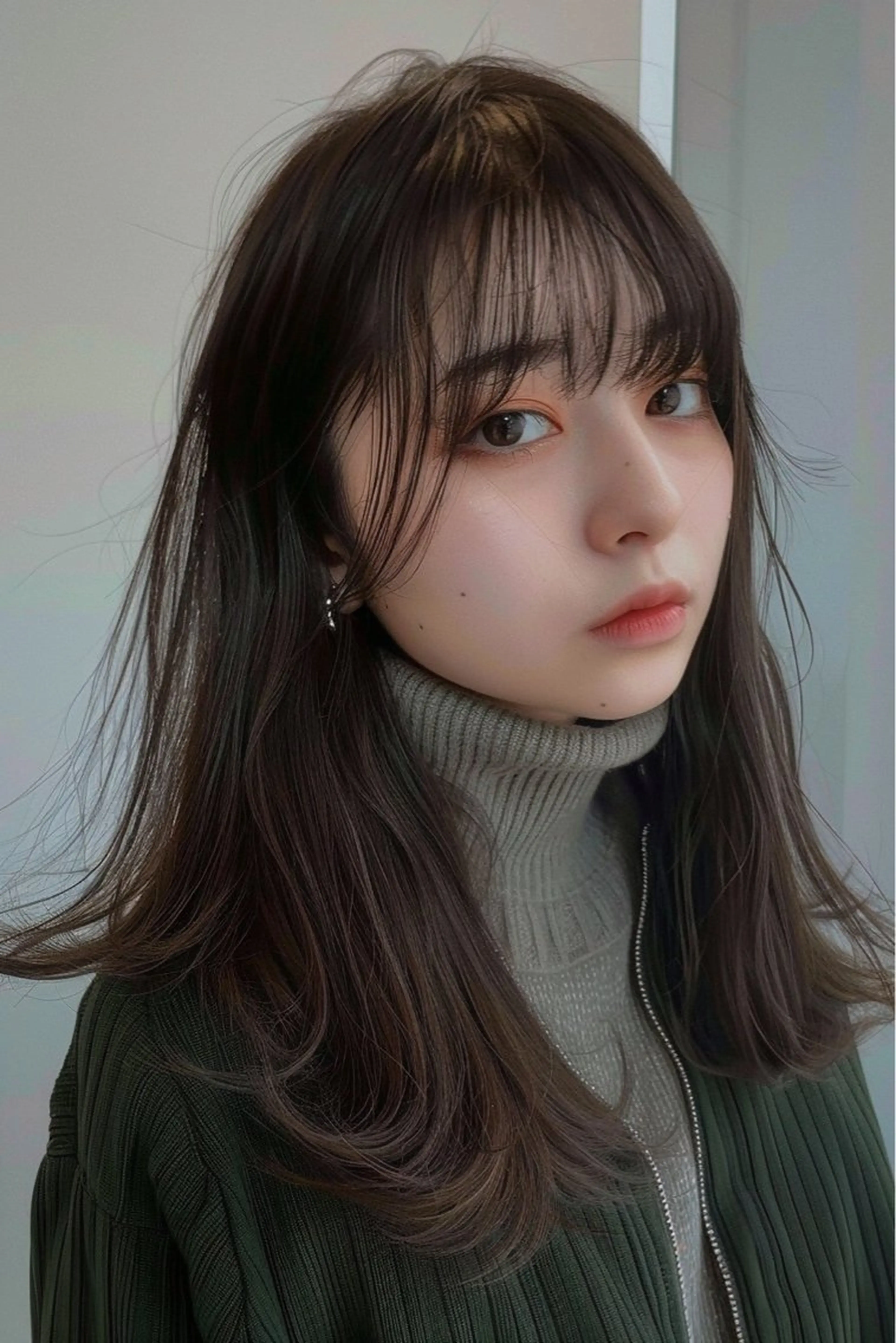 セミロング 韓国風ヘア レイヤーカット シースルーバング ウルフカット lana hair 新宿/髪質改善のヘアスタイル