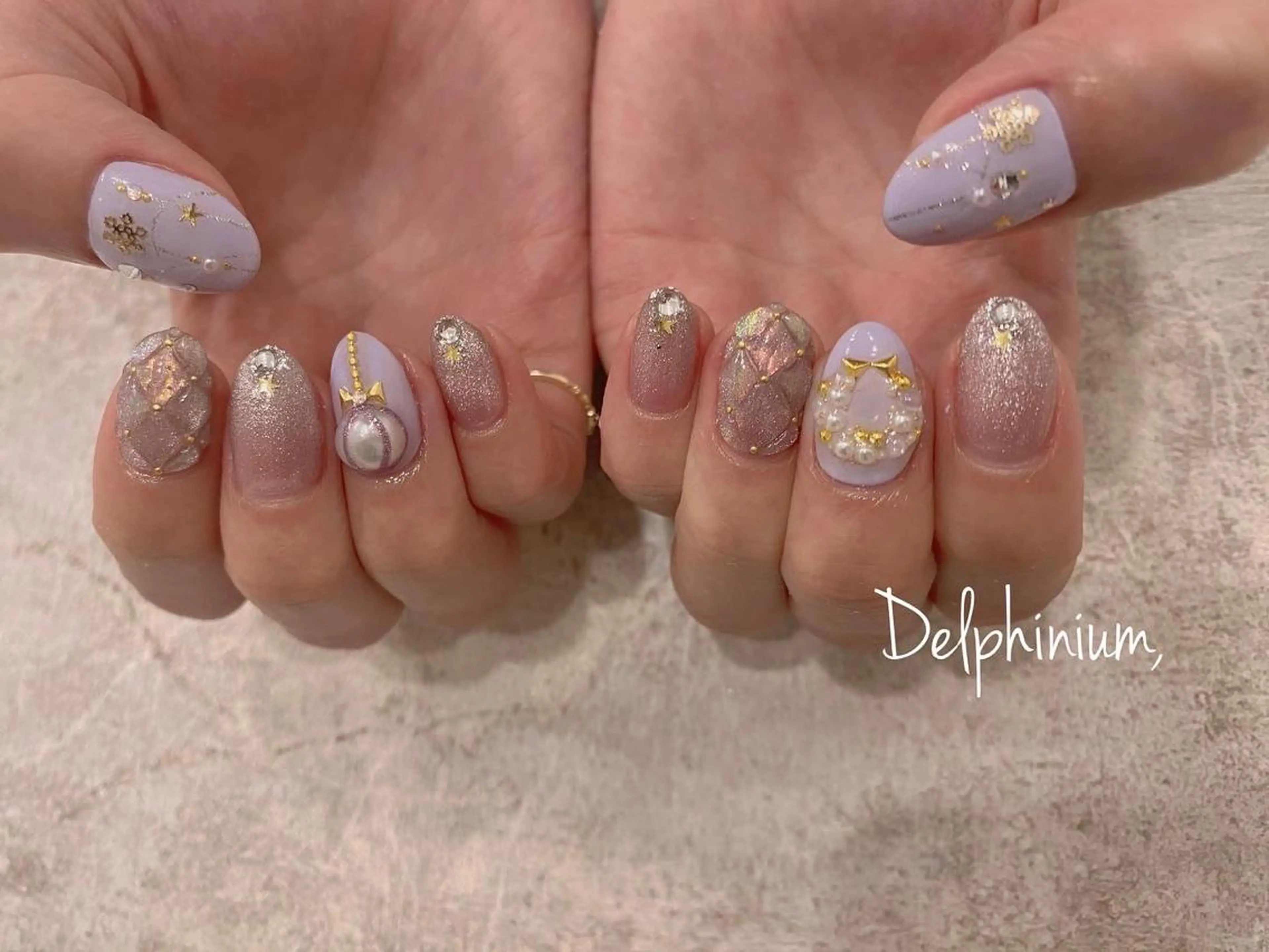 ネイル ジェルネイル パラジェル パープル 冬ネイル クリスマス 岡本 友恵のネイルデザイン