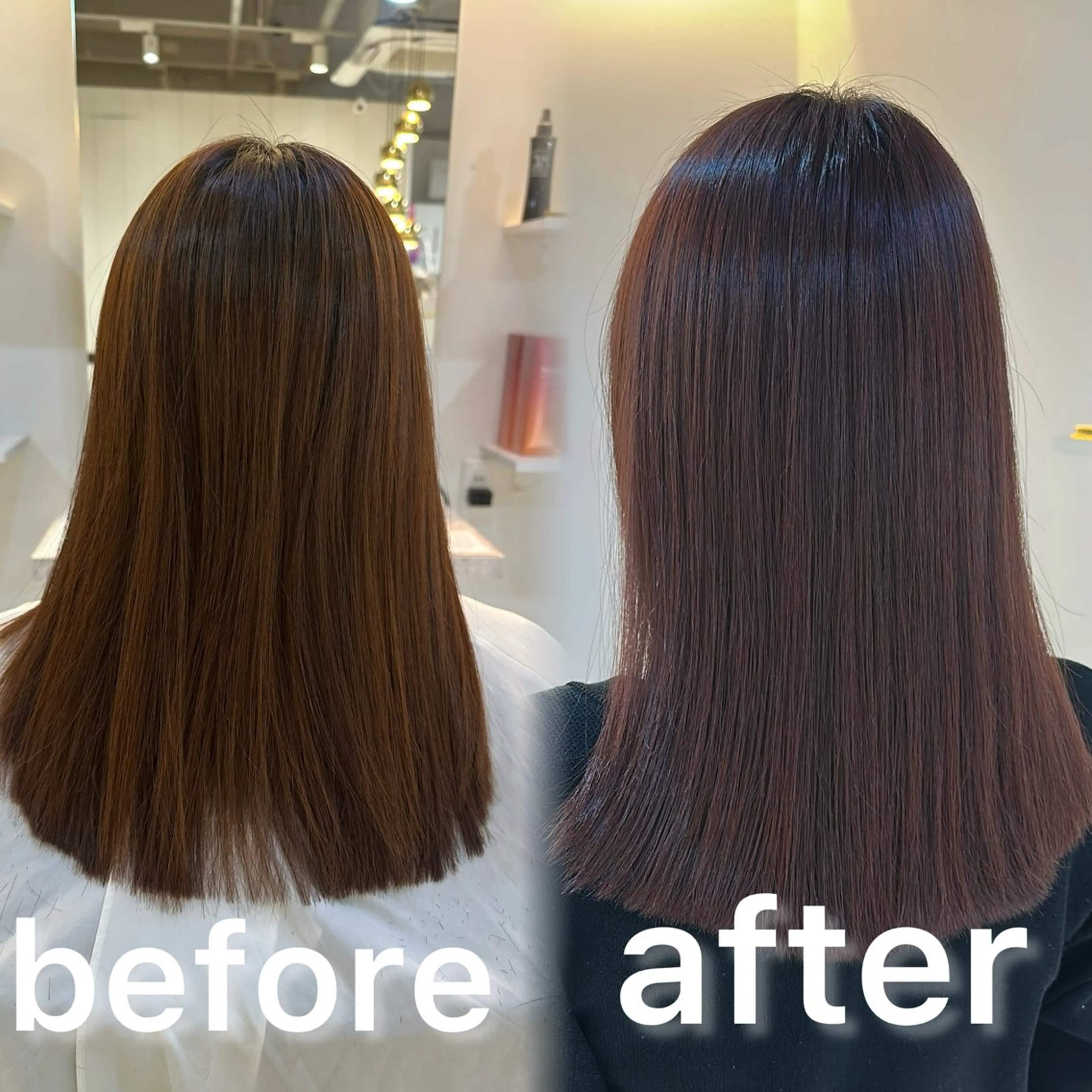 セミロング カラー ボルドーカラー カット ヘアカラー トリートメント 心斎橋/縮毛矯正 /ブリーなしWカラーのヘアスタイル