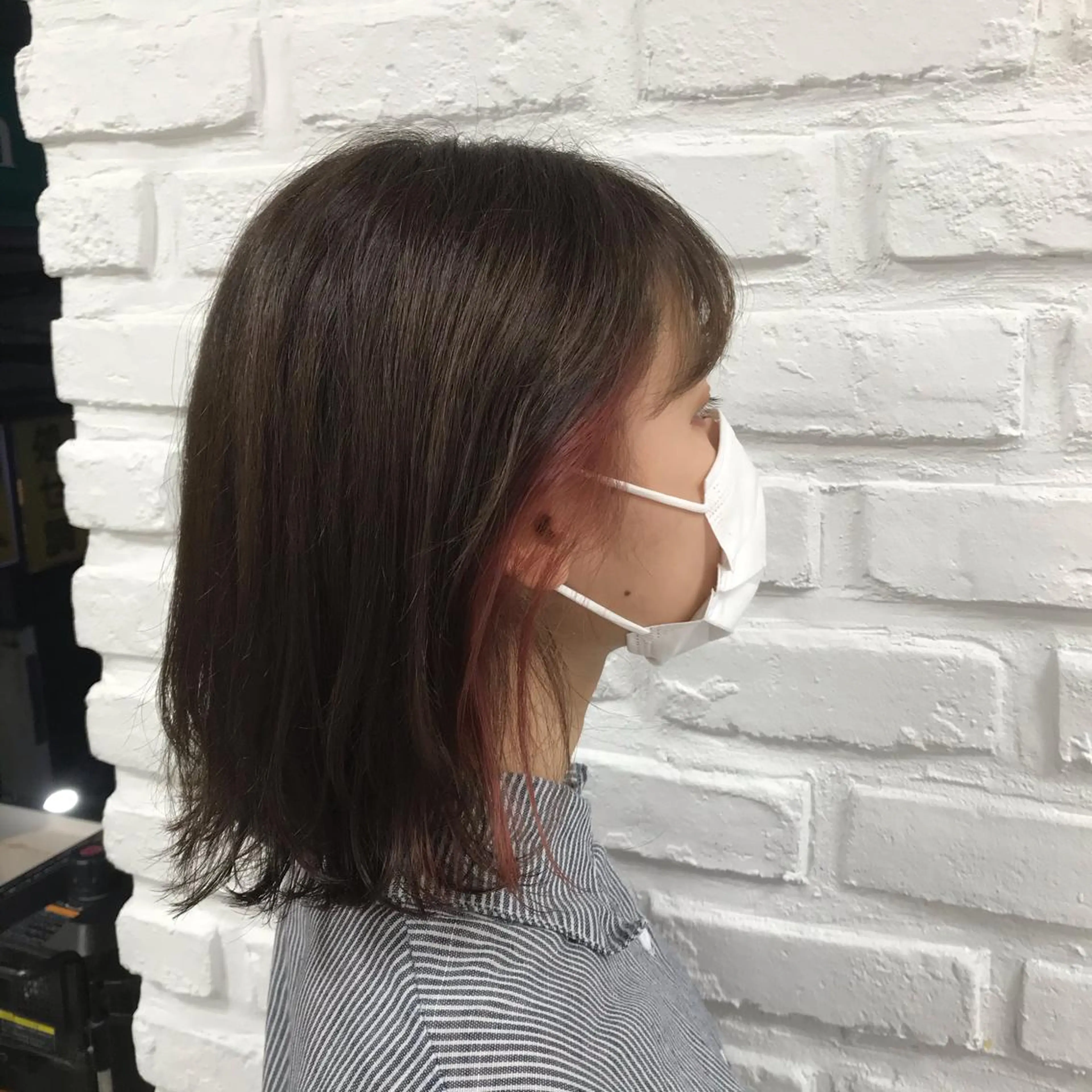 ミディアム カラー アッシュ イヤリングカラー ピンクカラー ヘアカラー トリートメント 【暖色カラー特化】 中山由梨のヘアスタイル