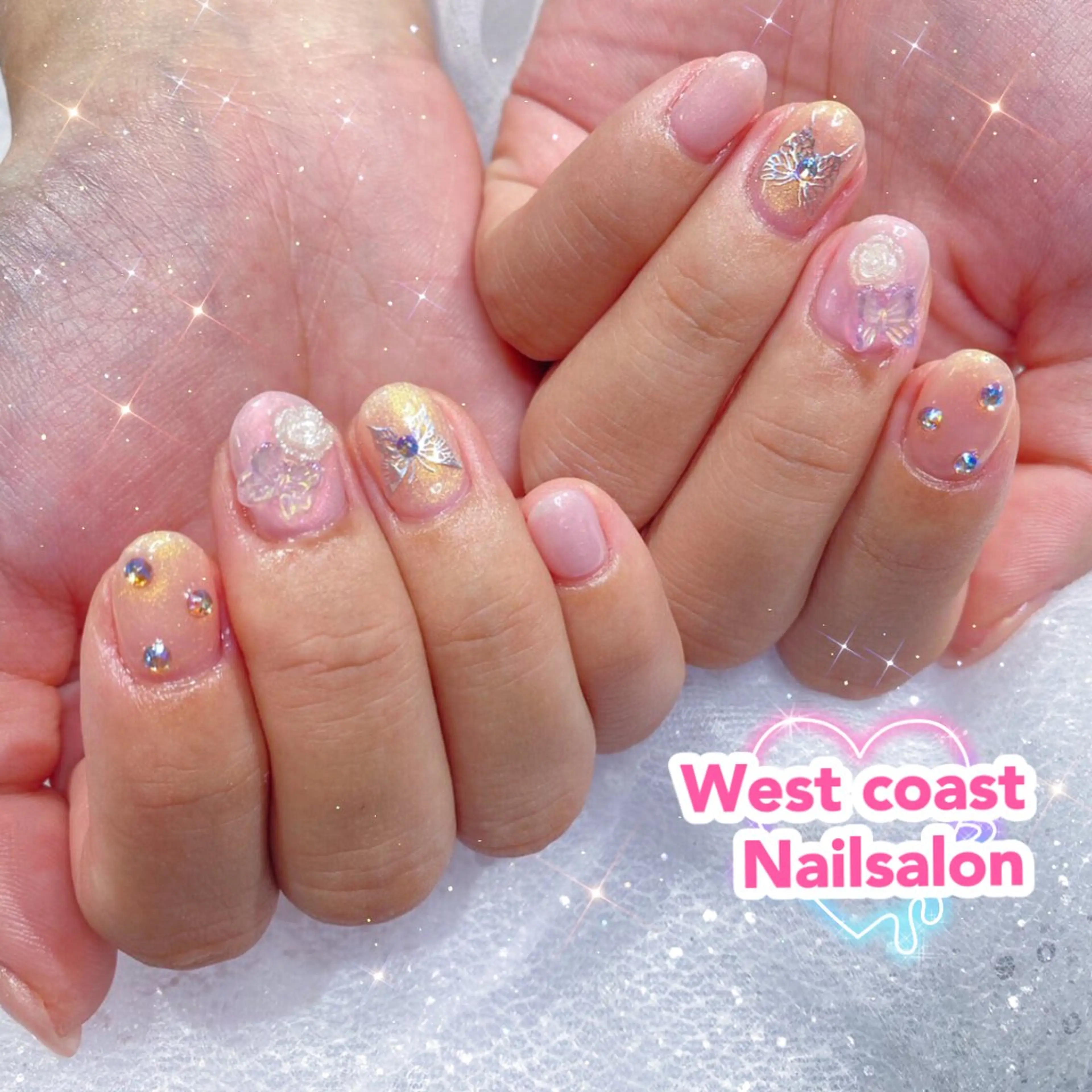 ネイル リボン、ガーリー パーツ放題専門店のネイルデザイン