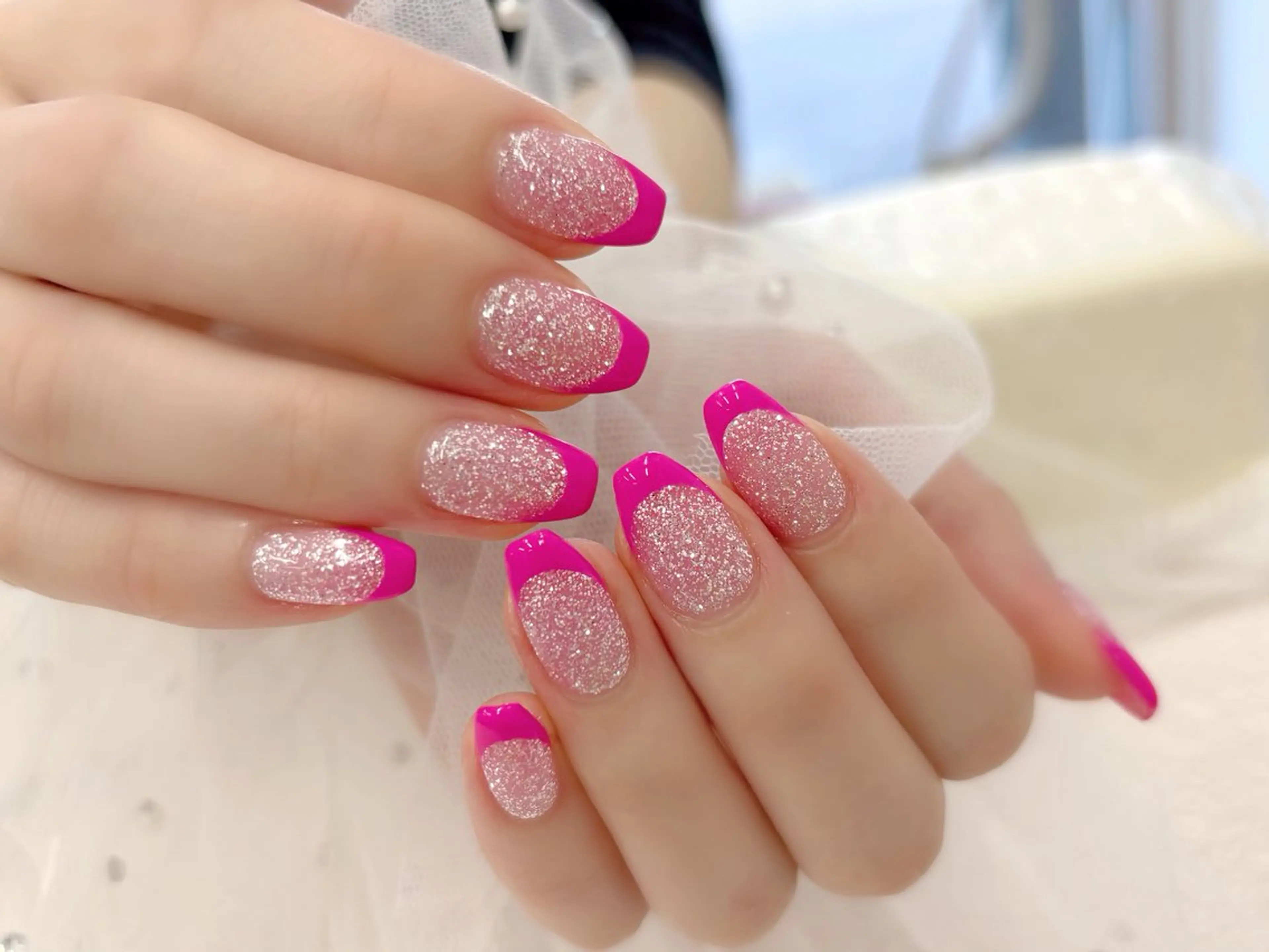 ネイル フレンチネイル ラメ(グリッター) ピンク NAIL SALON mi5／Momokoのネイルデザイン