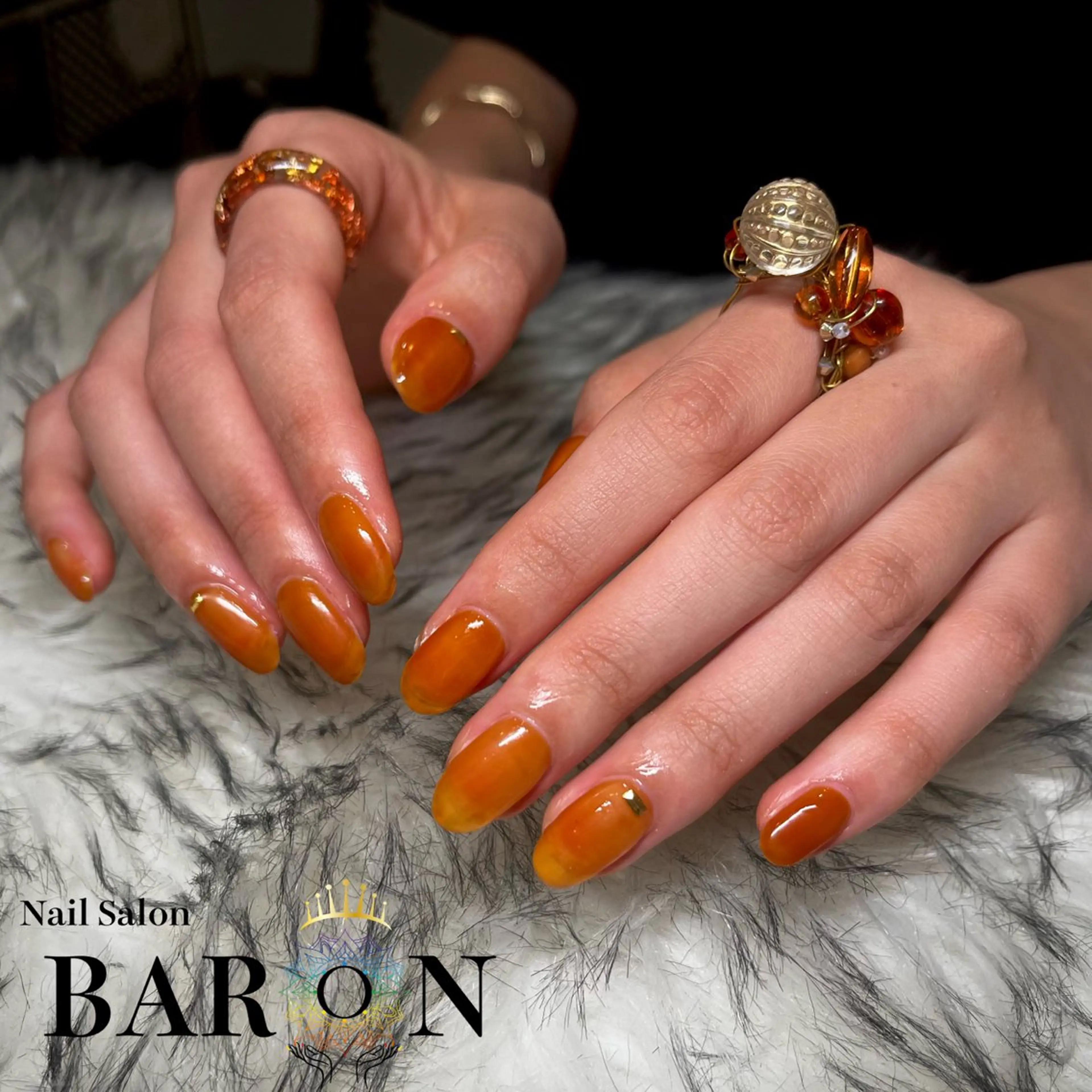 ネイル ブラウン オレンジ ハンドネイル ☆SAKI☆ BARON 店長のネイルデザイン