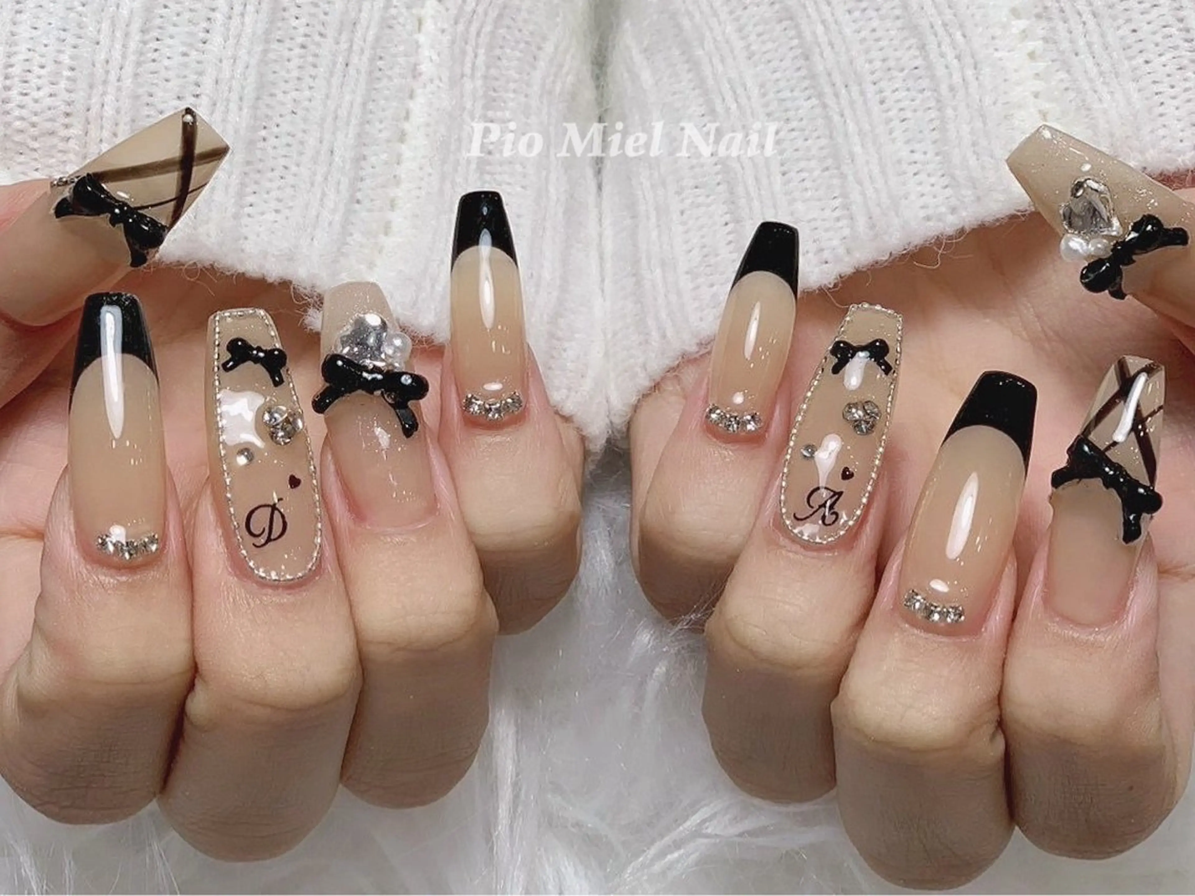 ネイル フレンチネイル ニュアンスネイル リボン シンプルネイル ワンホンネイル ハンドネイル HANA 長さだしのネイルデザイン