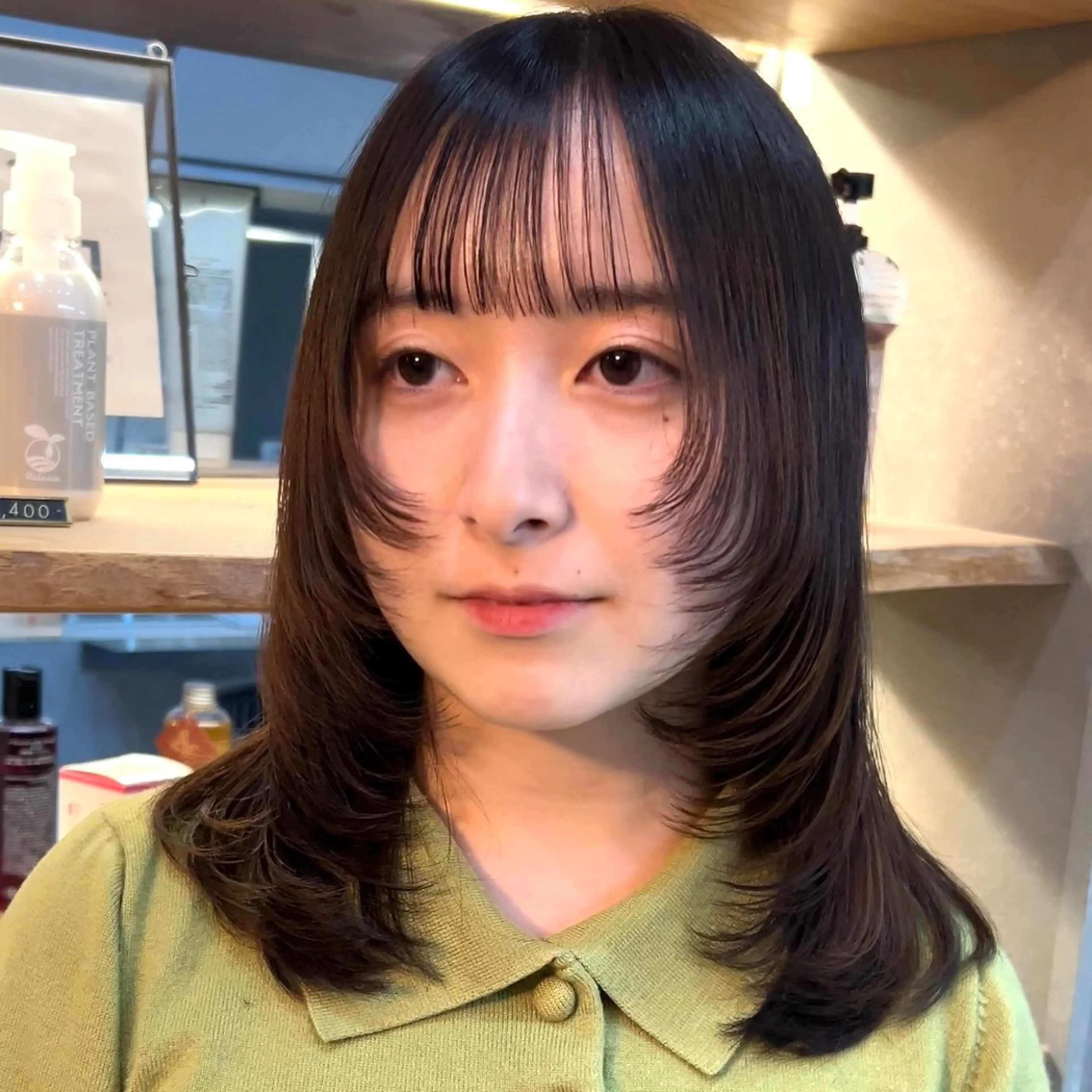 ミディアム カラー 顔周りカット ハイレイヤー レイヤーカット カット ヘアカラー トリートメント ボブ/くびれボブ/ 髪質改善/Ru-kaのヘアスタイル