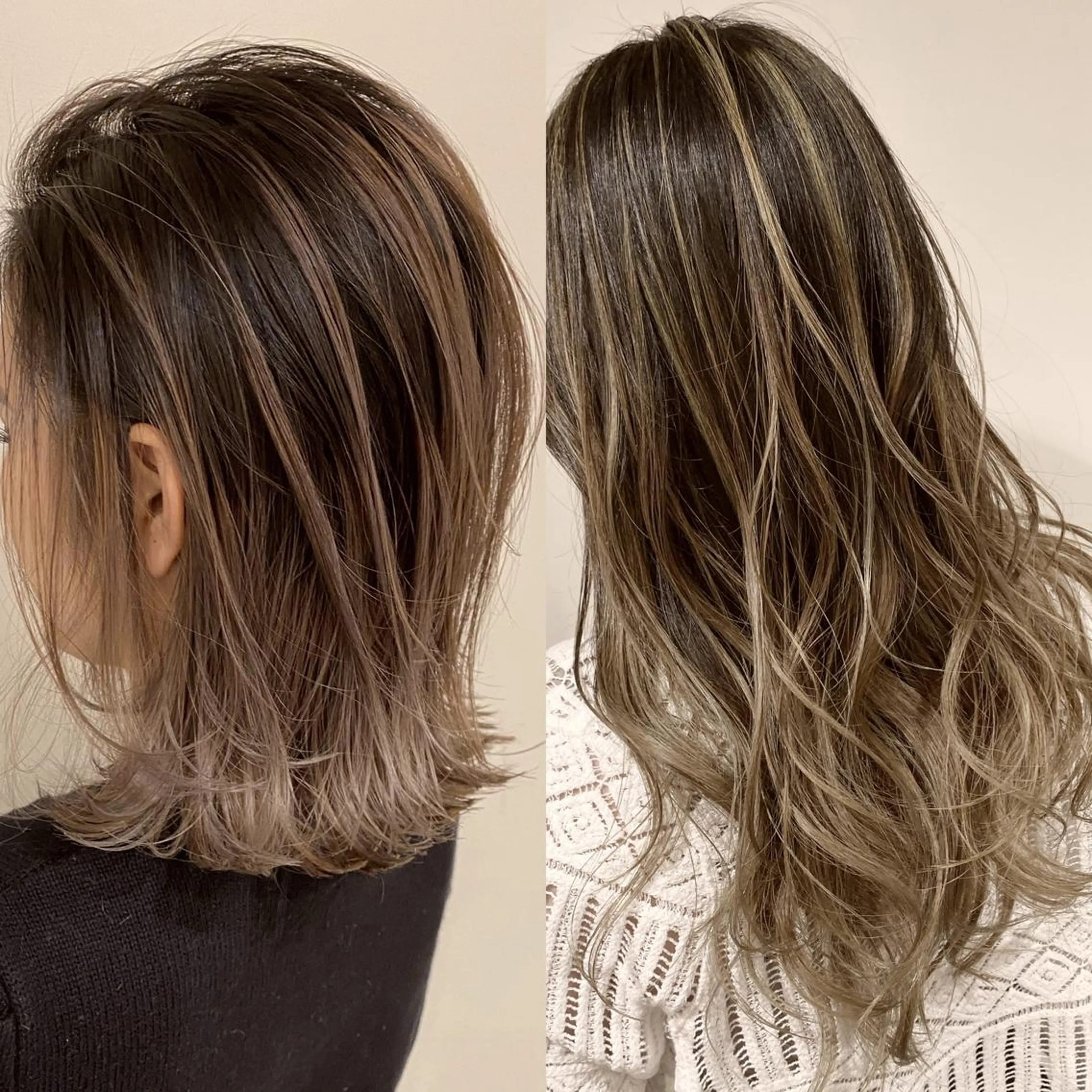 ミディアム カラー アッシュ アッシュグレー アッシュグレージュ バレイヤージュ ミストバング AMI Hair  supply所属・髪質改善カラー 韓国風レイヤーのヘアスタイル