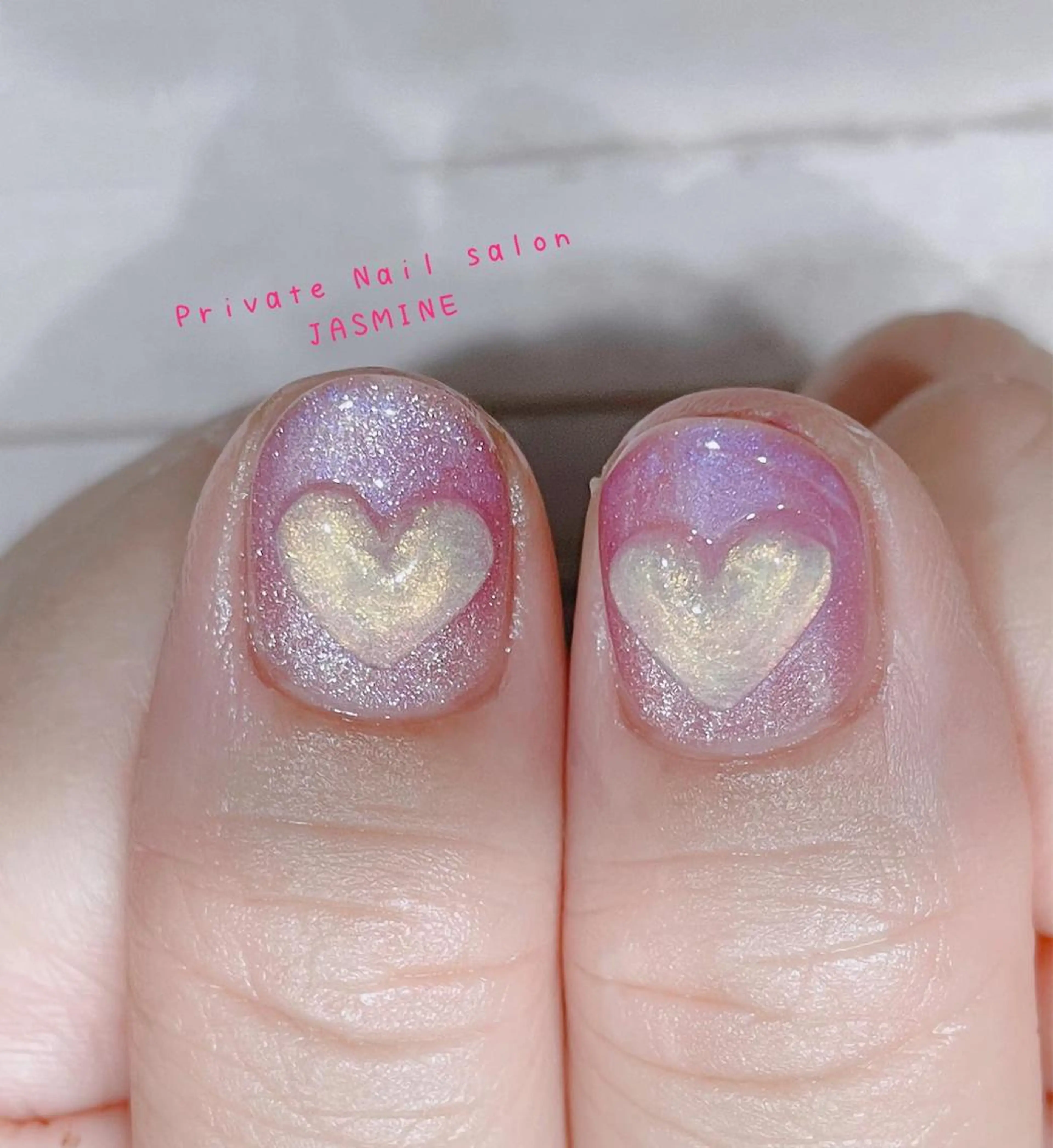 ネイル ハート マグネットネイル ピンク ぷっくりネイル Nail salon JASMINEのネイルデザイン