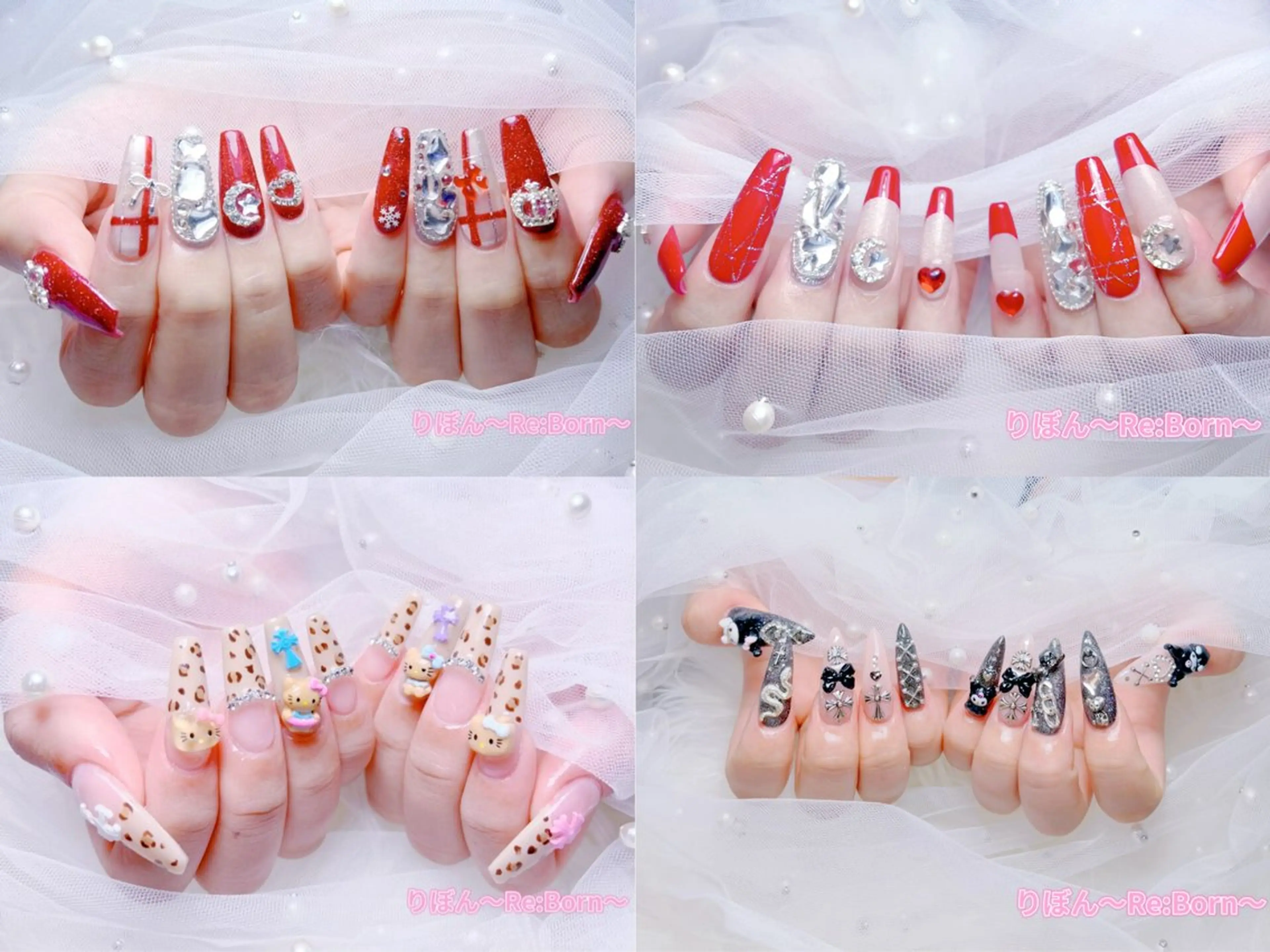 ロング 韓国風ヘア ハンドネイル りぼん Re:Bonrのネイルデザイン