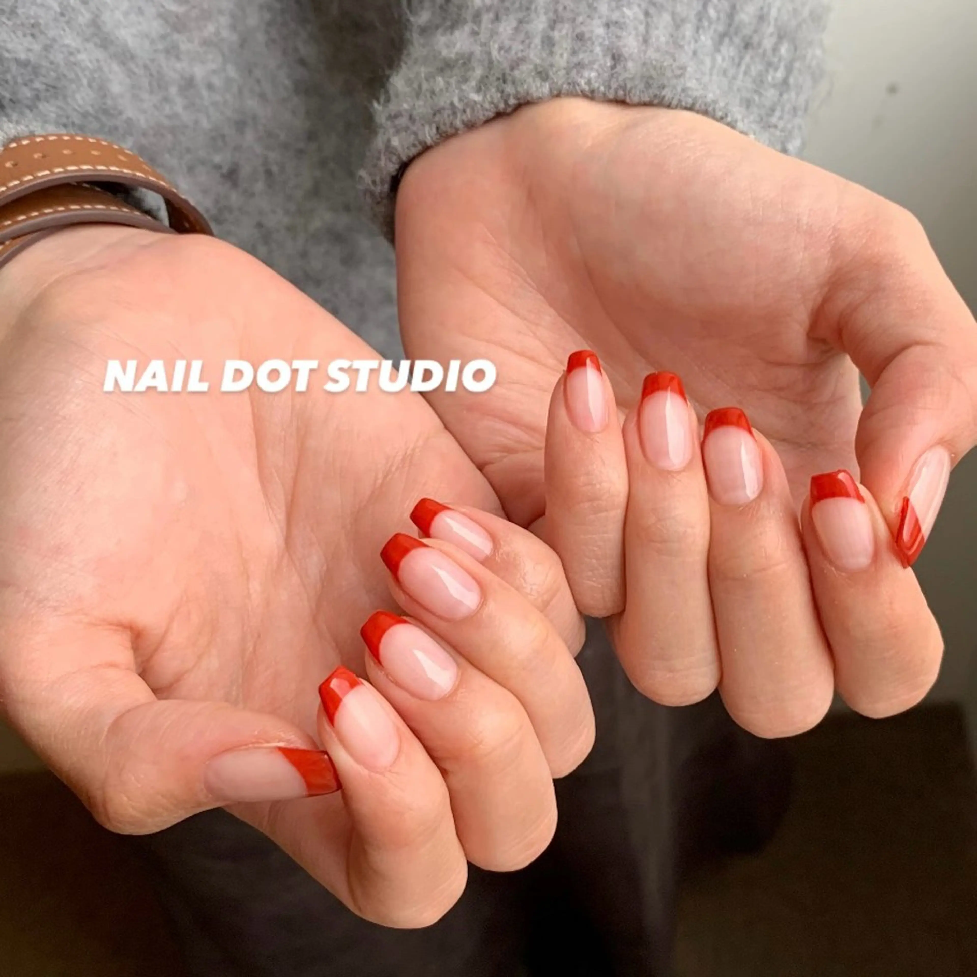 ネイル フレンチネイル 赤色 ハンドネイル NAIL DOT STUDIO堺筋本町のネイルデザイン