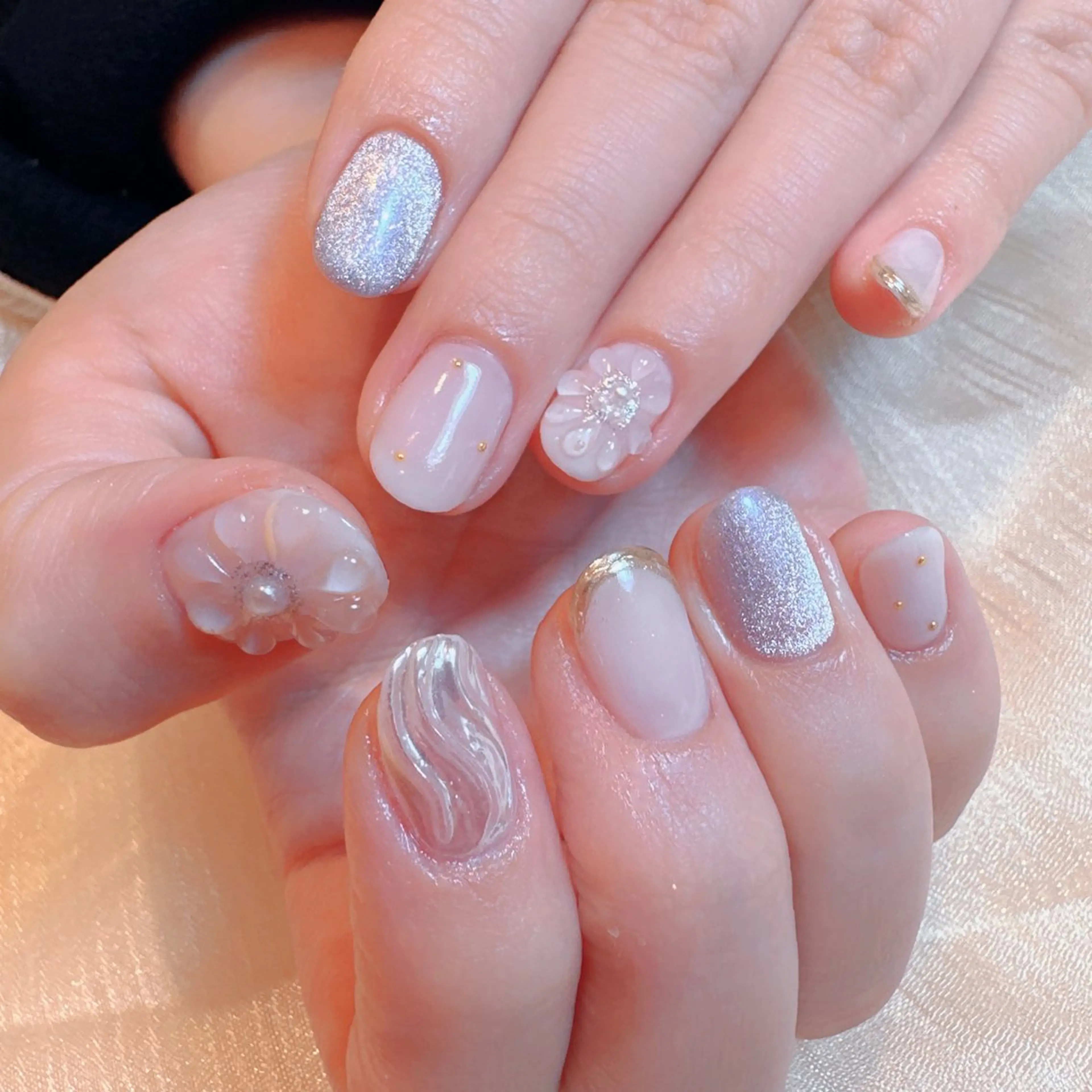 ネイル フレンチネイル 韓国ネイル マグネットネイル 春ネイル ワンホンネイル 恵比寿 The Nailのネイルデザイン