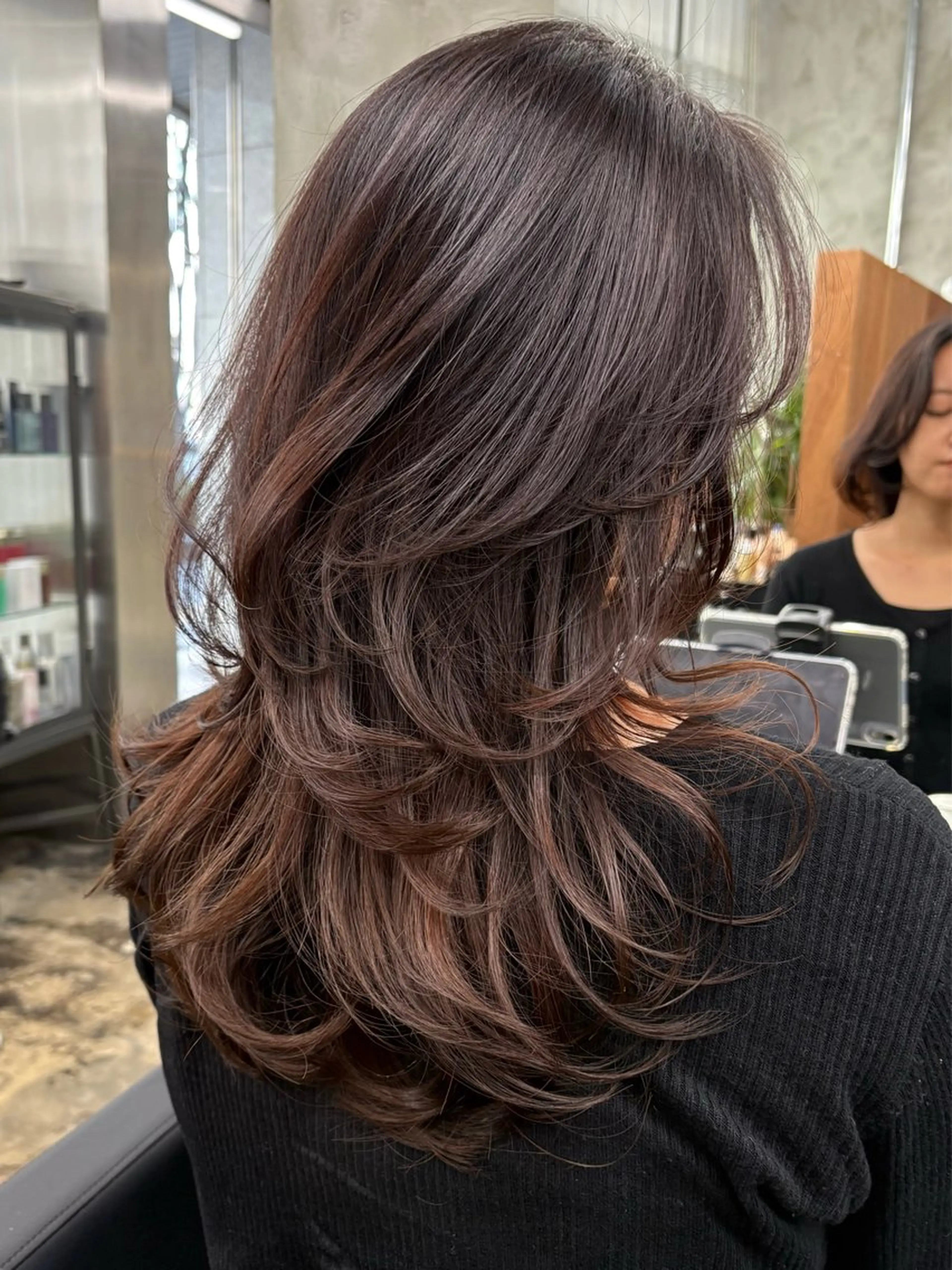 ミディアム カラー カット ヘアカラー ハイライト、レイヤー カット/西梅田/中西のヘアスタイル