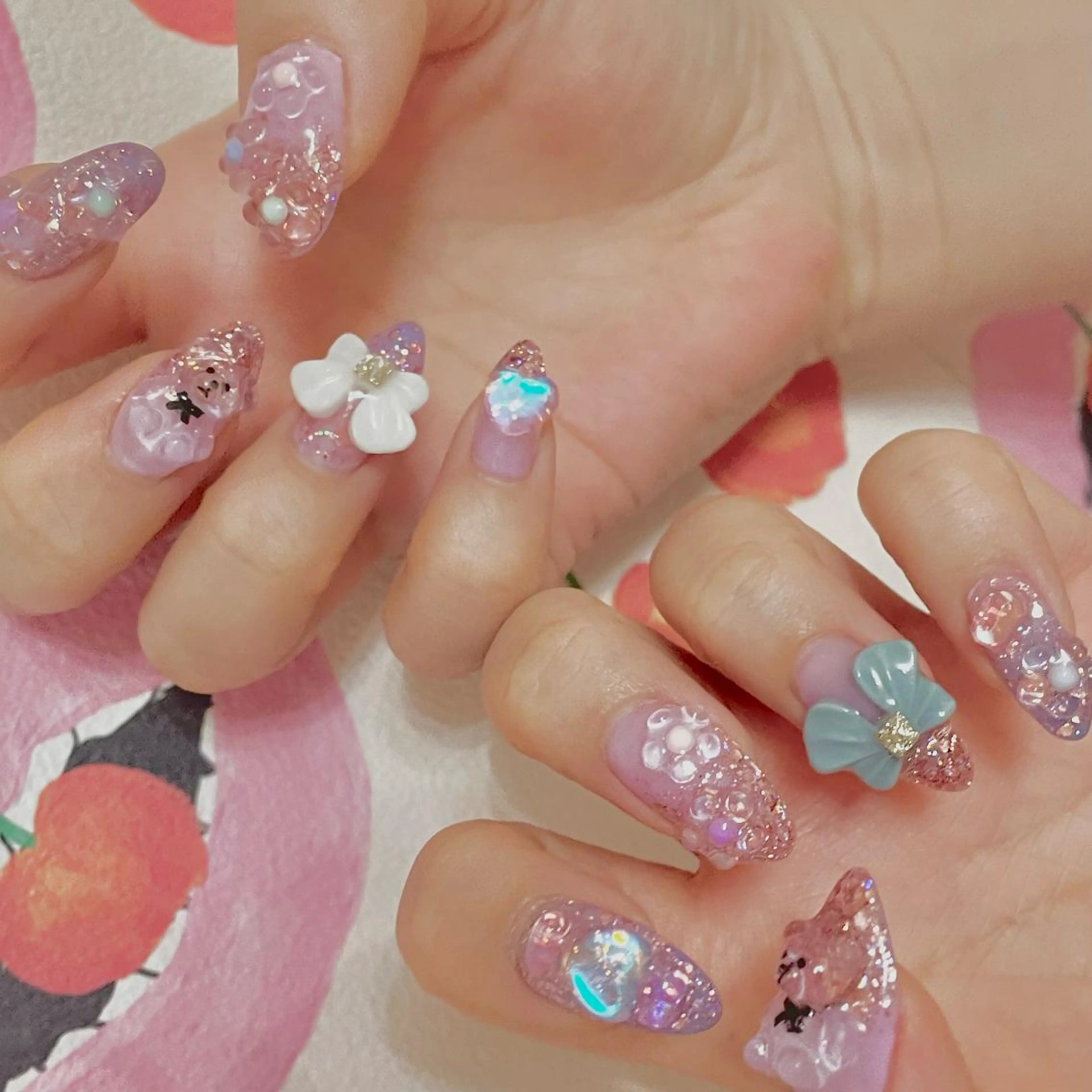 ネイル ジェルネイル ハート 韓国ネイル リボン J terrace Nailのネイルデザイン