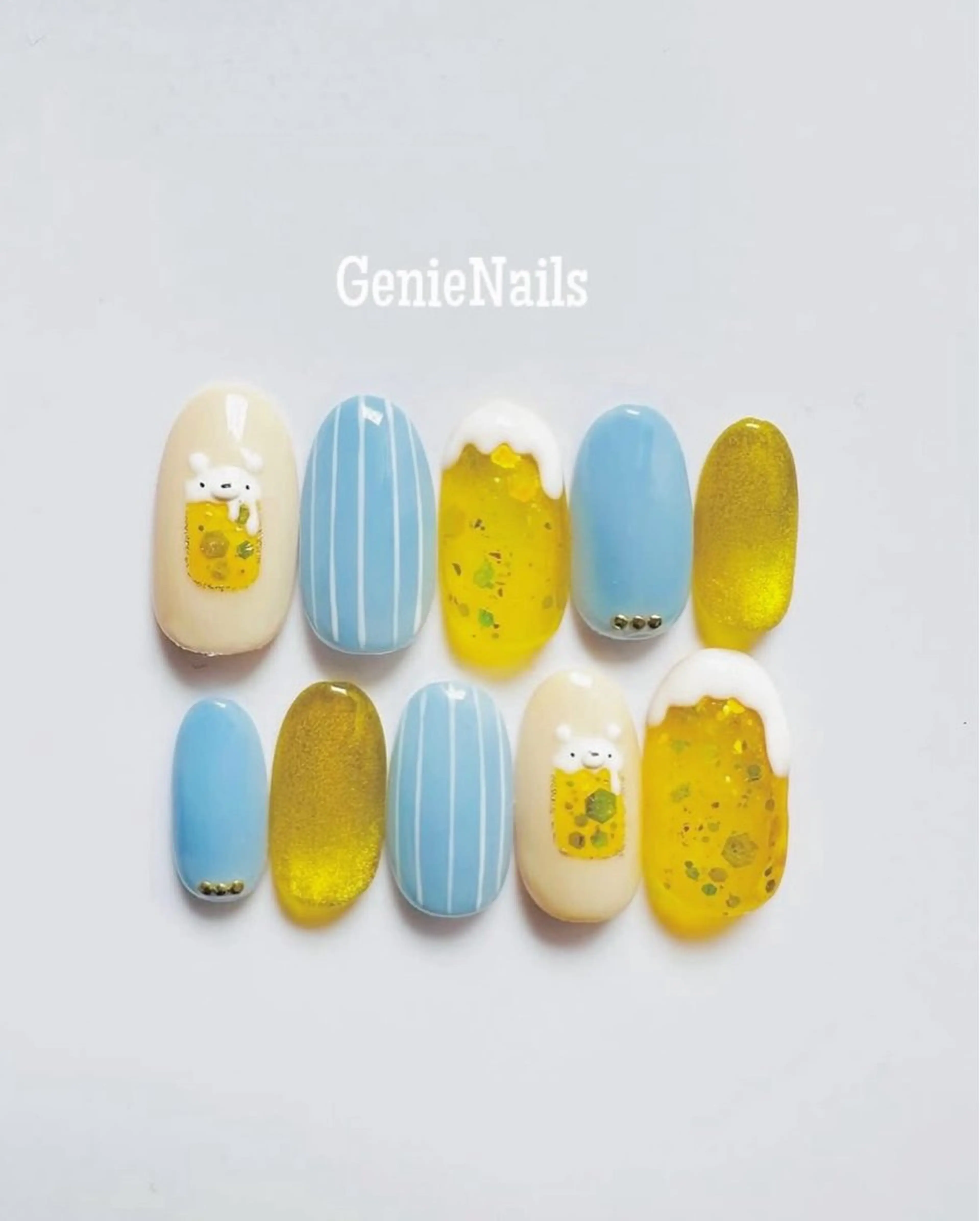 メンズ ネイル アートネイル 長さ出し 氷ネイル・うるうるネイル ロングネイル 持ち込み Genie Nailsのネイルデザイン