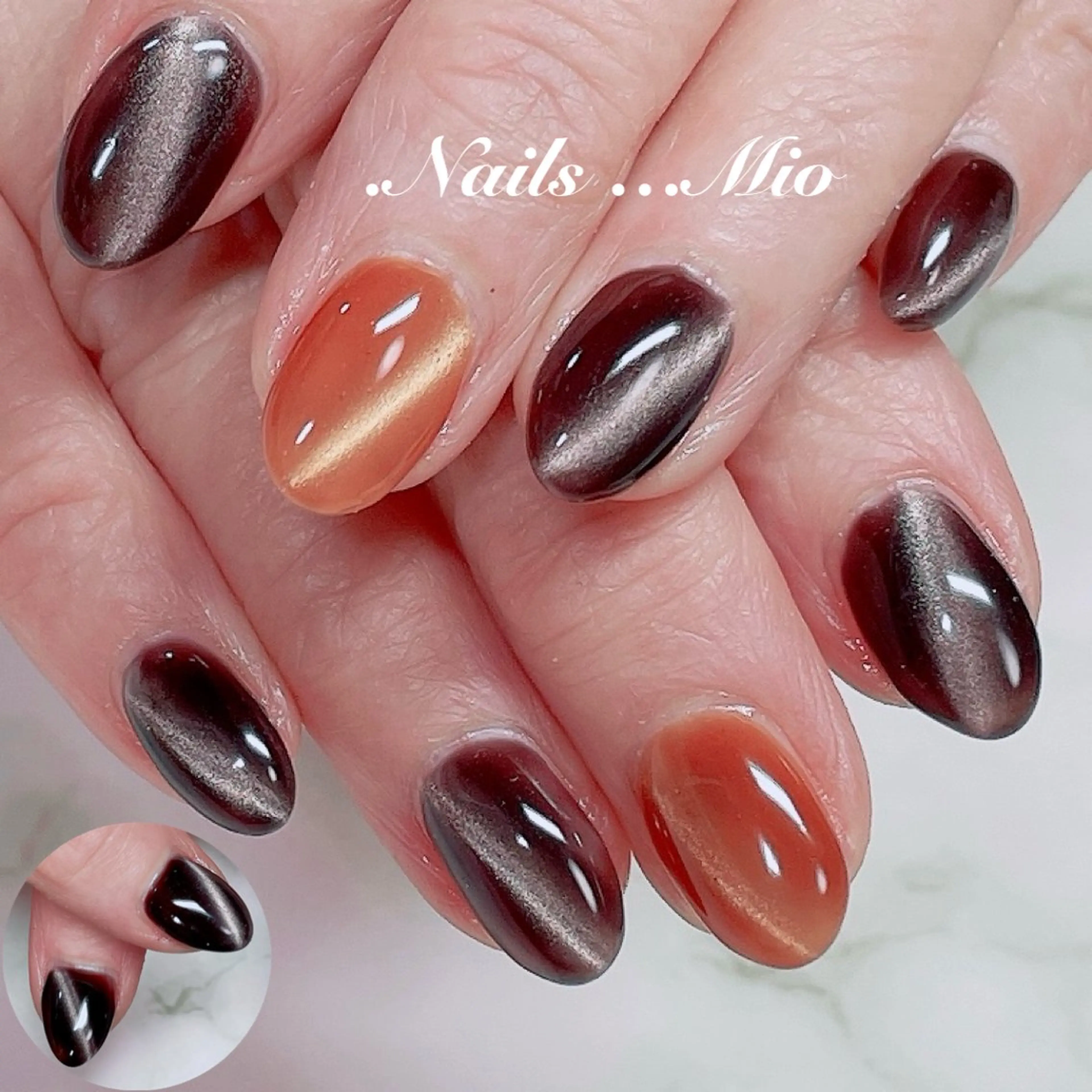 ネイル ジェルネイル マグネットネイル 赤色 ハンドネイル .Nails Mio 赤羽西ネイルサロンのネイルデザイン